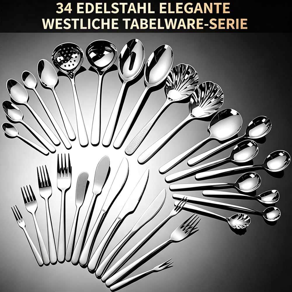 16 Personen Besteck Set 480-teilig, 304 Edelstahl Essbesteck, Robust & langlebig, Spülmaschinenfest für Haushalt & Gastronomie Silber