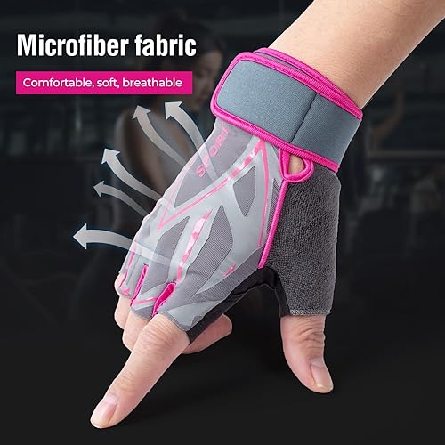 Miniatura 5 de YEHIEL Guantes de gimnasio para ciclismo, deportes, entrenamiento para mujeres, guantes de levantamiento de pesas sin dedos, súper ligeros para
