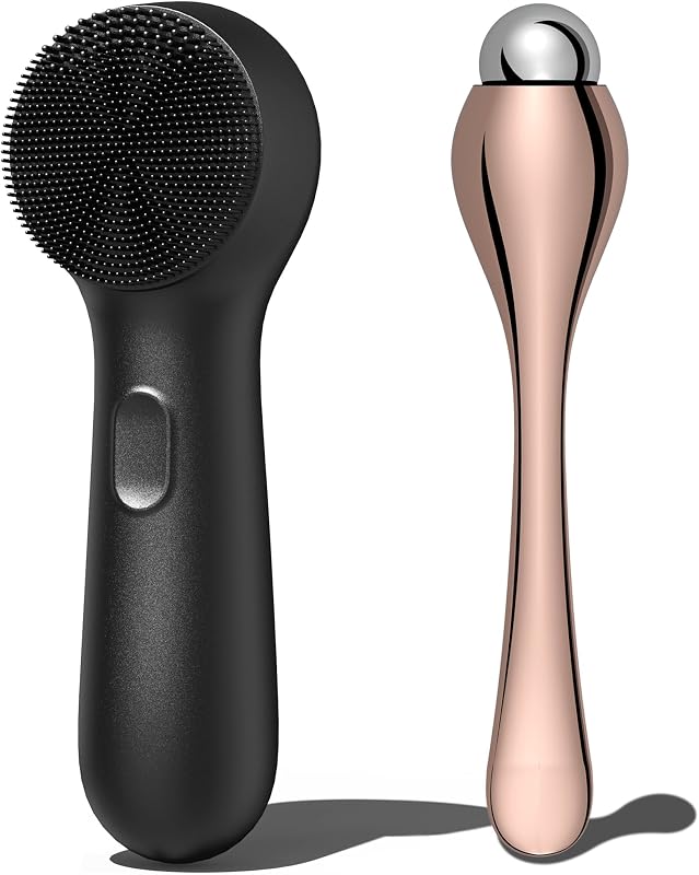 NågraCoola CLIE Escova Elétrica de Silicone para Limpeza Facial com Massageador para os Olhos, Recarregável e Impermeável, Preta