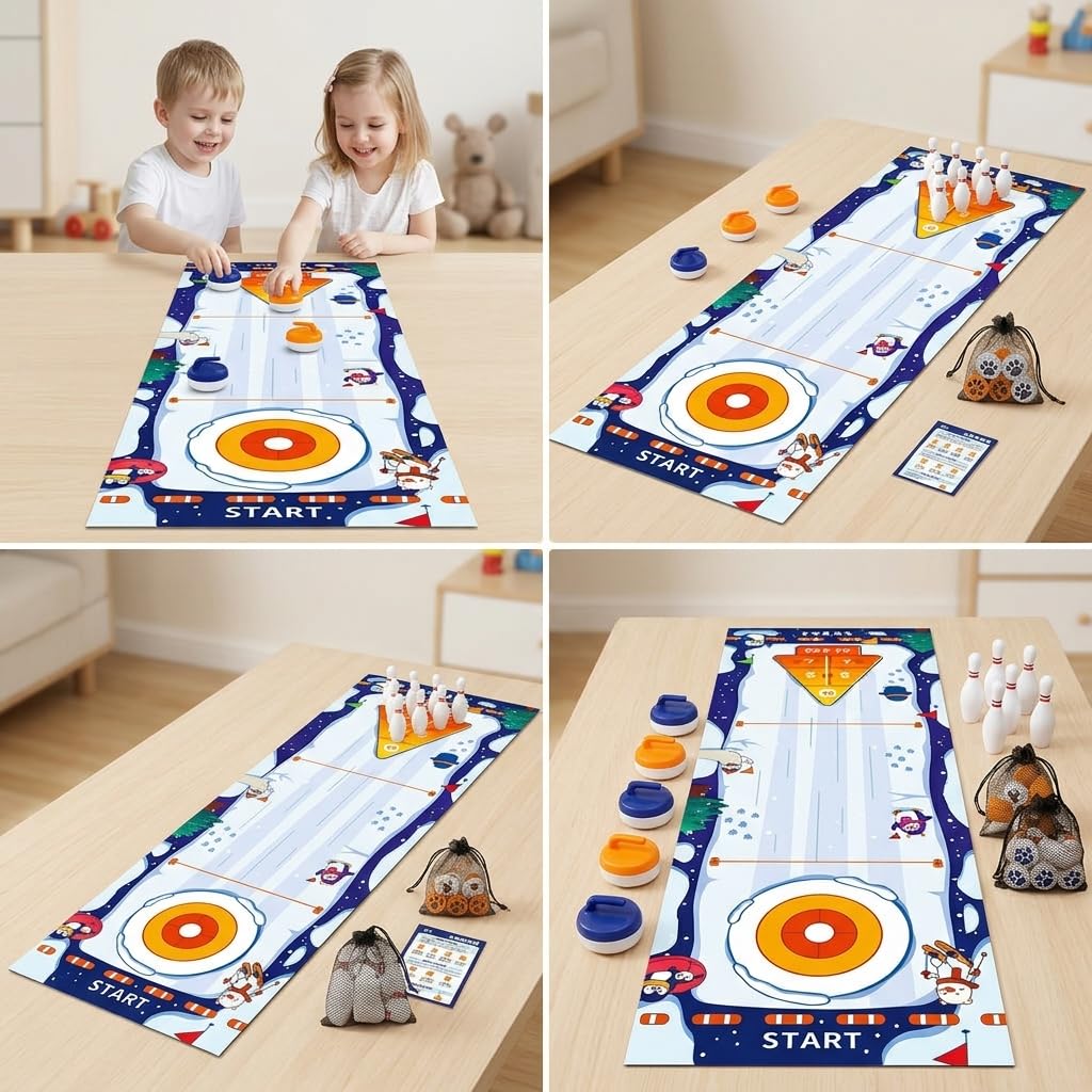 Jeu Table, Tapis Jeu Portable 4-en-1 &, Bowling & Serpents et Échelles pour Famille, Enfants, 5-en-1 Édition Limitée