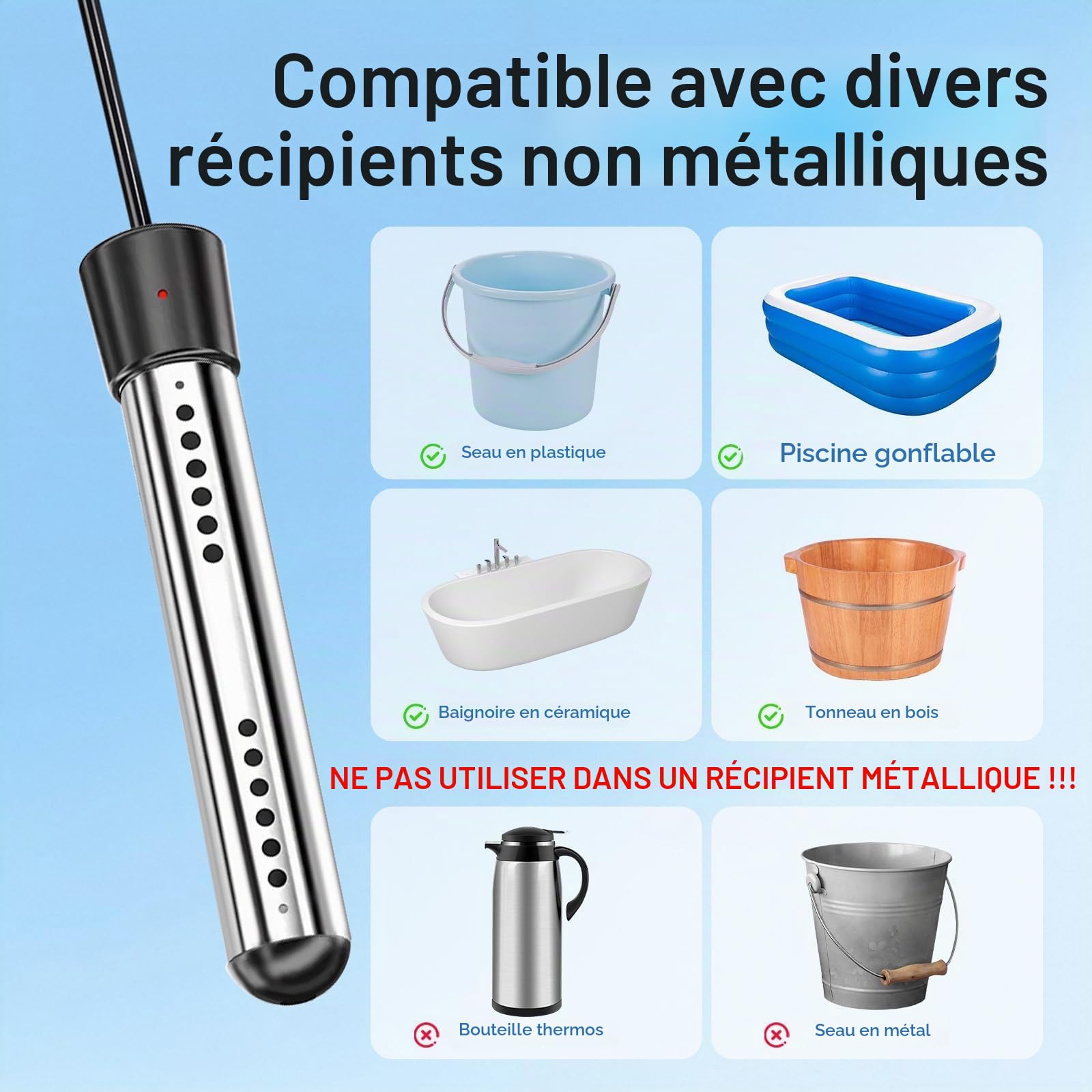 Douche Portable de Camping avec Chauffe-eau, Douche de Camping Rechargeable 6000mAh avec Chauffe-eau 2000W à Arrêt Automatique, Écran LED, Douche Extérieure Chauffante pour Voyage, Randonnée