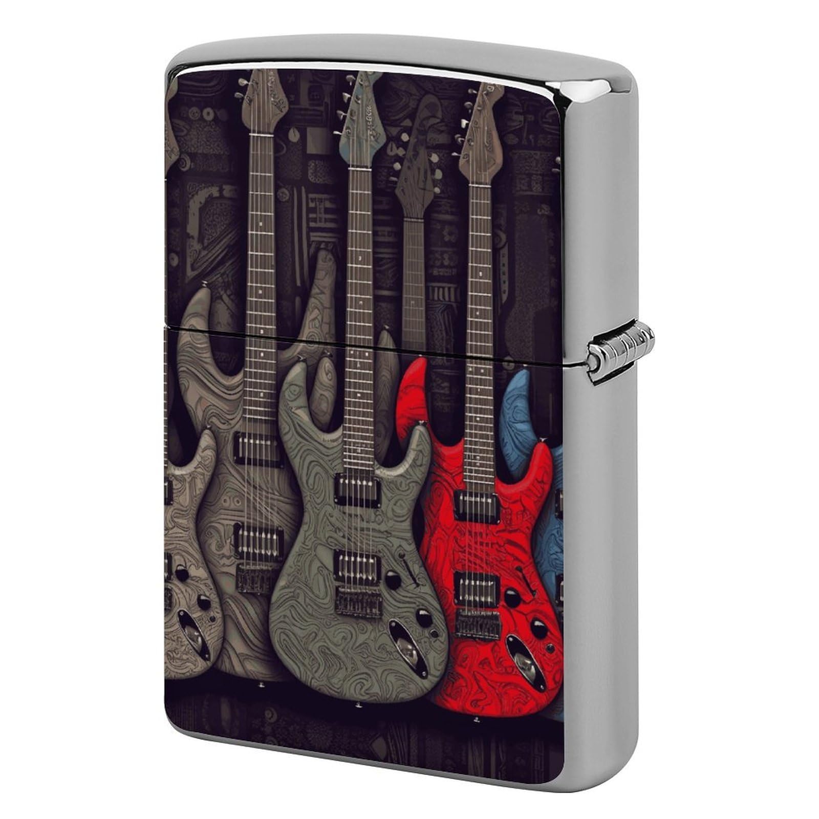 Guitar Pattern Lighter Case Cover Vintage Metal Lighter Sleeve Reusable Lighter Protective Cover Decorative Lighter Holder Birthday Gifts for Men Women