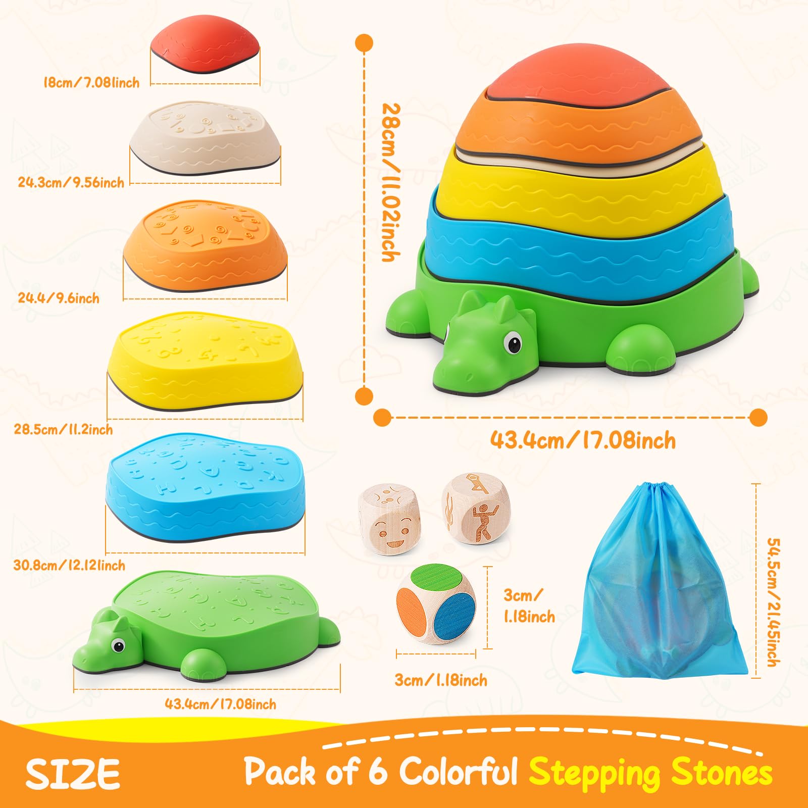 Balanciersteine für Kinder 6er Set – Hochwertige, Rutschfeste & Strapazierfähige Steine, Fördern Gleichgewicht, Koordination & Motorik, für Indoor und Outdoor, CE-zertifiziert | Kids Stepping Stones