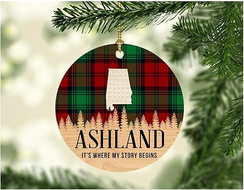 Christmas Decorations Ornaments 2025 Ashland Alabama It's Where My Story Begin Xmas Present Funny Gift for Family New Home Gift Xmas Tree Decoration