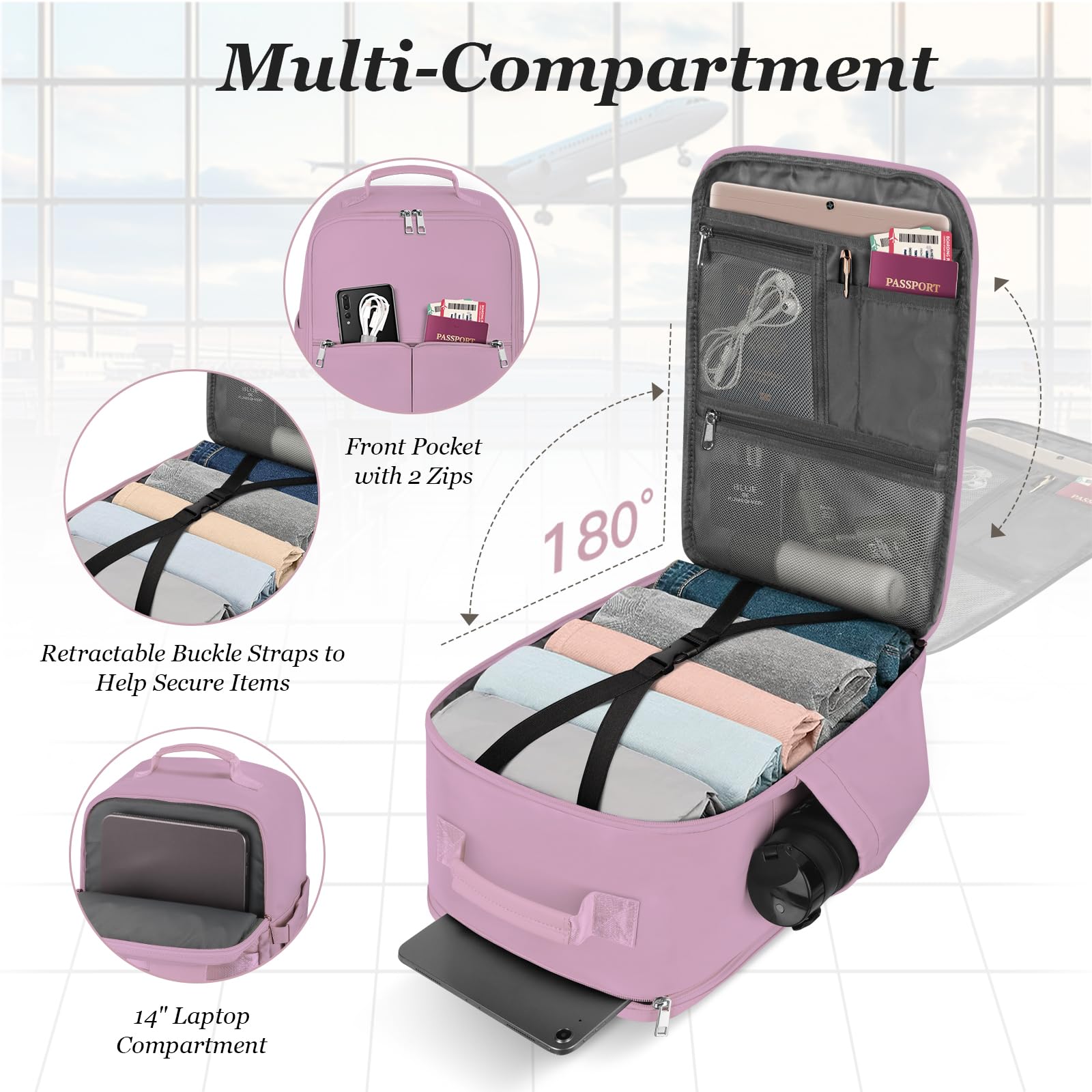 OTAHGK Borse da Cabina 40x20x25 per Ryanair Zaino da Viaggio Sotto il Sedile, Bagaglio a Mano Zaino da Cabina 20L, Zaino per Portatile Piccola Borsa da Viaggio Zaino Travel Viaggio-Viola