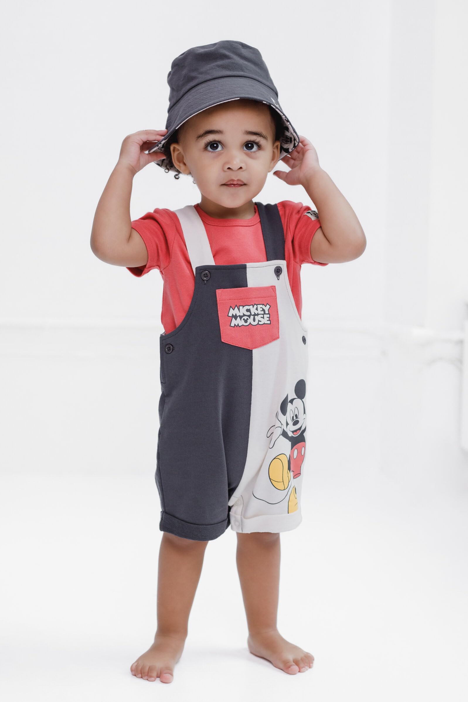 Disney Mickey Mouse Baby French Terry Shortalls Kurzarm T-Shirt & Mütze Set