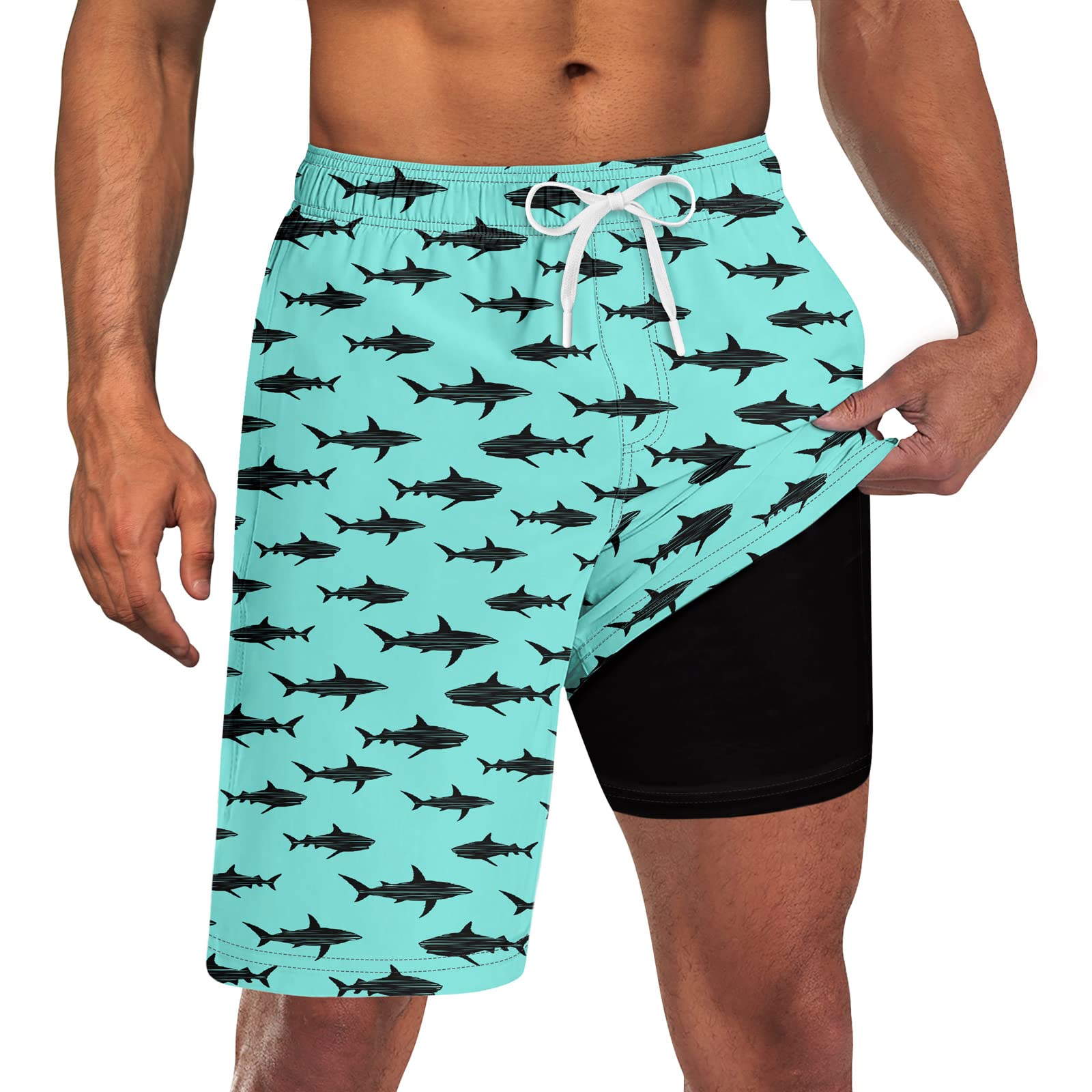 Goodstoworld Mens Swim Trunks with Compression Liner 9'' Inseam Quick Dry Swimsuit Shorts M-3XL