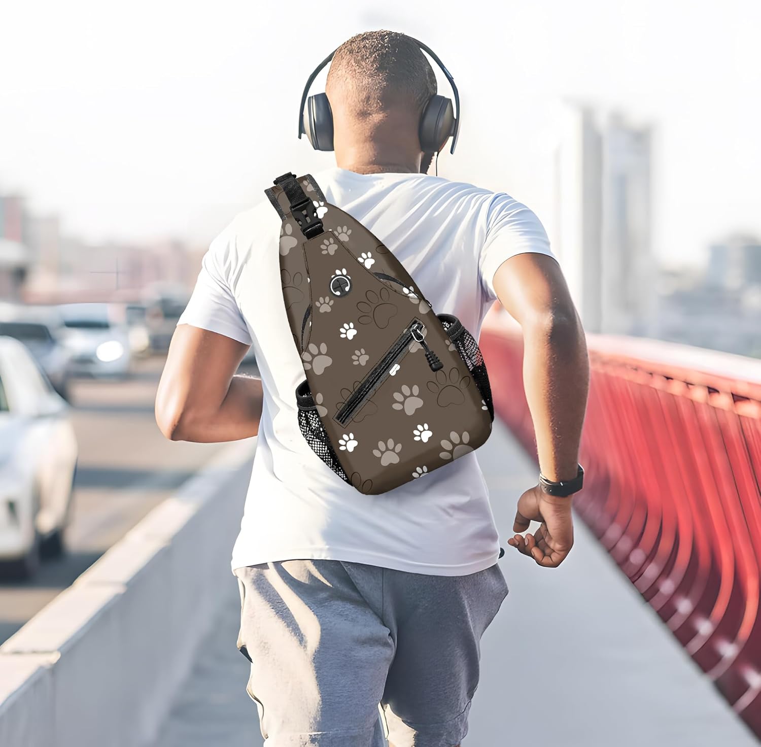 Paw Printed Sling Bag for Women Men Small Crossbody Sling Backpack Travel Hiking Daypack Paw Print Chest Shoulder Bag - Image 7