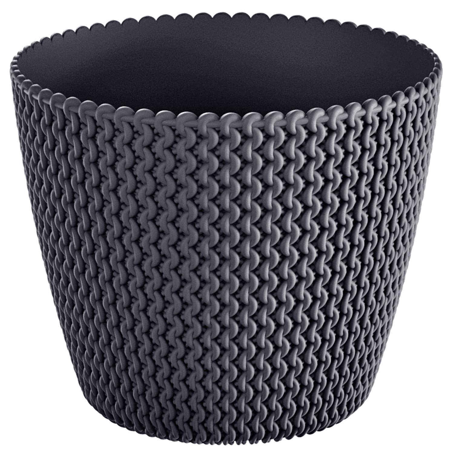 Prosperplast Splofy Flower Pot Planter Flower Box Knitted Pattern Plastic (130mm, Anthracite)
