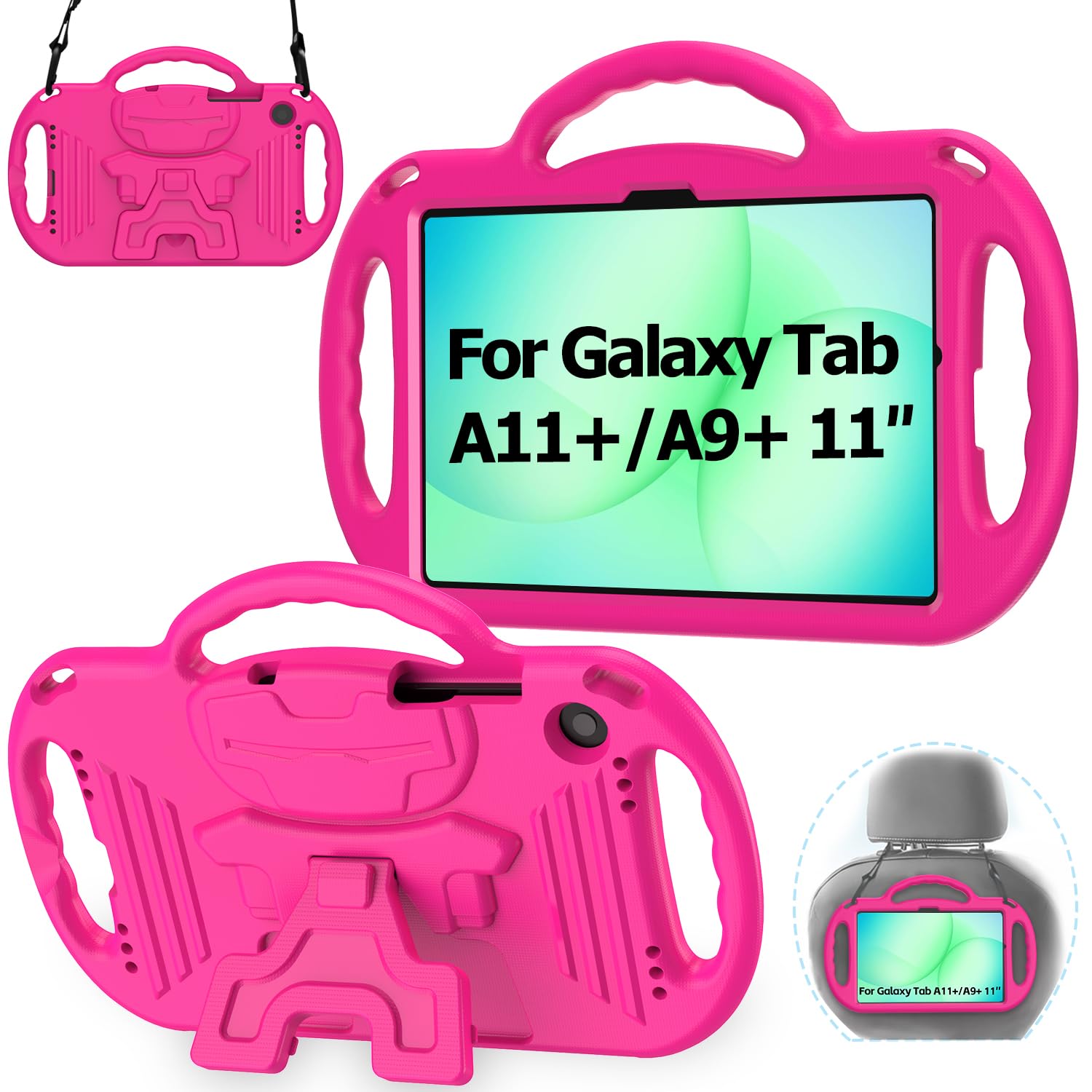 Kids Case for Samsung Galaxy Tab A11+ Plus/A9+ Plus 11 Inch Case, with Strap, Shockproof Lightweight Handle Stand 2025/2023 Model with Lanyard, Rose