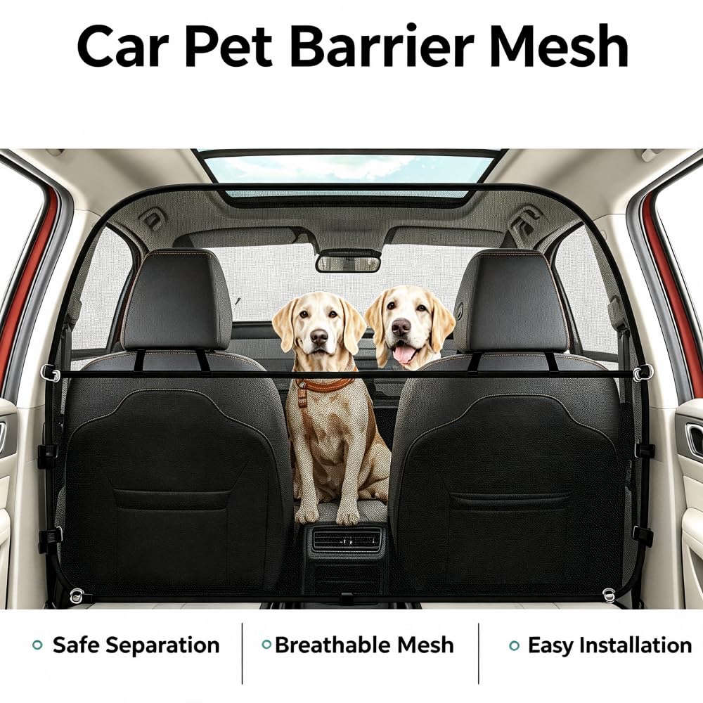 Red para Perros Coche para MG 4 EV 2025 | Reja de Seguridad Asiento Trasero, Barrera de Divisor Mascotas Asientos Traseros Ajustable