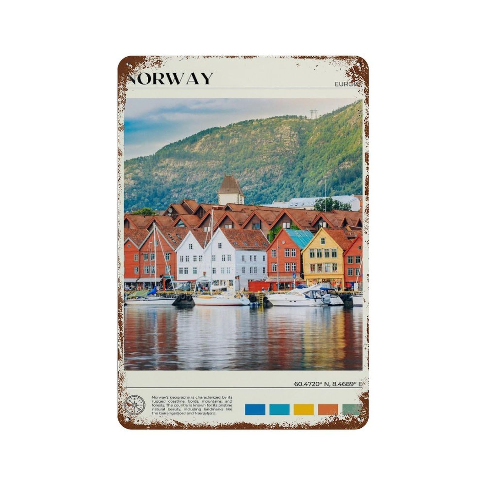 xiaoxiaoshen Real Photo Norway Decor Oslo Europe Wall Decor Art Metal Tin Poster Modern Home Decor Art Home Bar Shop Decorations Vintage Sign 30x20cm