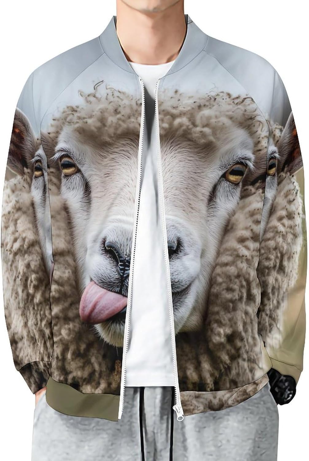 Funny Sheep Men's Zip Up Sweatshirt Casual Sweater Jackets Long Sleeve Tops Lightweight Coat