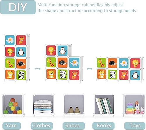 Miniatura 6 de AWTATOS Armario organizador portátil para niños, con barra para colgar ropa, armario para dormitorio, aparador, despensa (14 x 14 pulgadas), 8