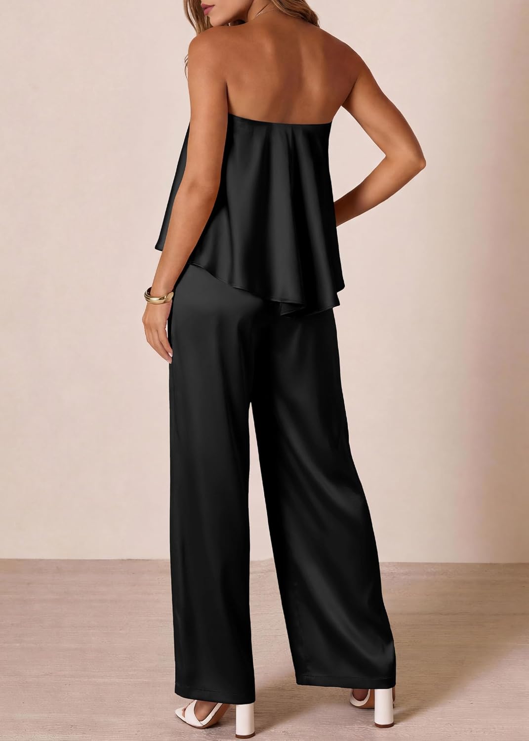 KIRUNDO Jumpsuits For Women Dressy 2026 Casual Tube Top Summer Romper Flowy Satin Strapless One Piece Vacation Outfits - Image 4