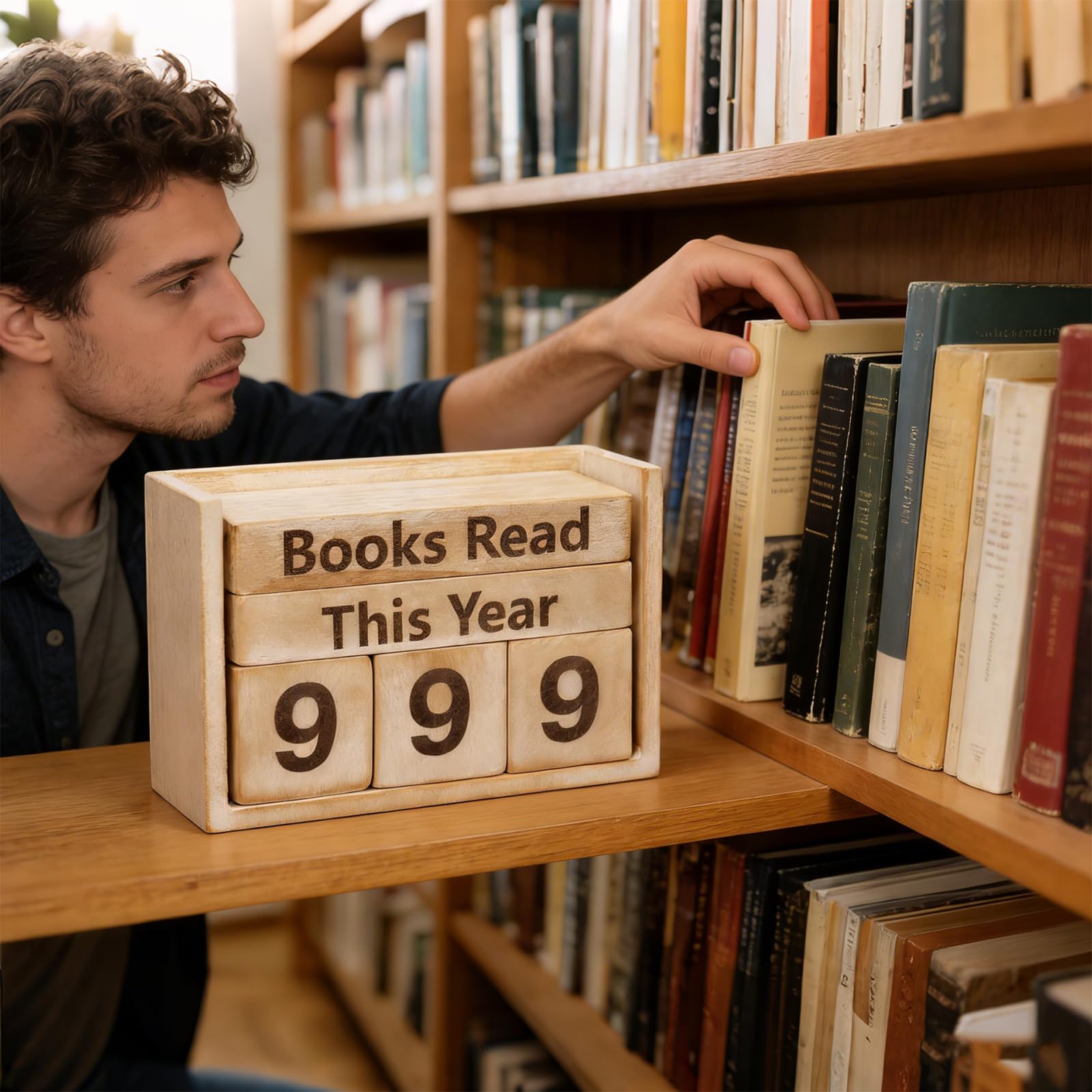 Compteur de Livres Lus, Boîtier en Bois Rétro jusqu‘à 999 Livres, Compteur de Lecture Décoratif avec Boîte de Rangement, Idée Cadeau pour Amoureux des Livres, Bibliophiles et Clubs de Lecture