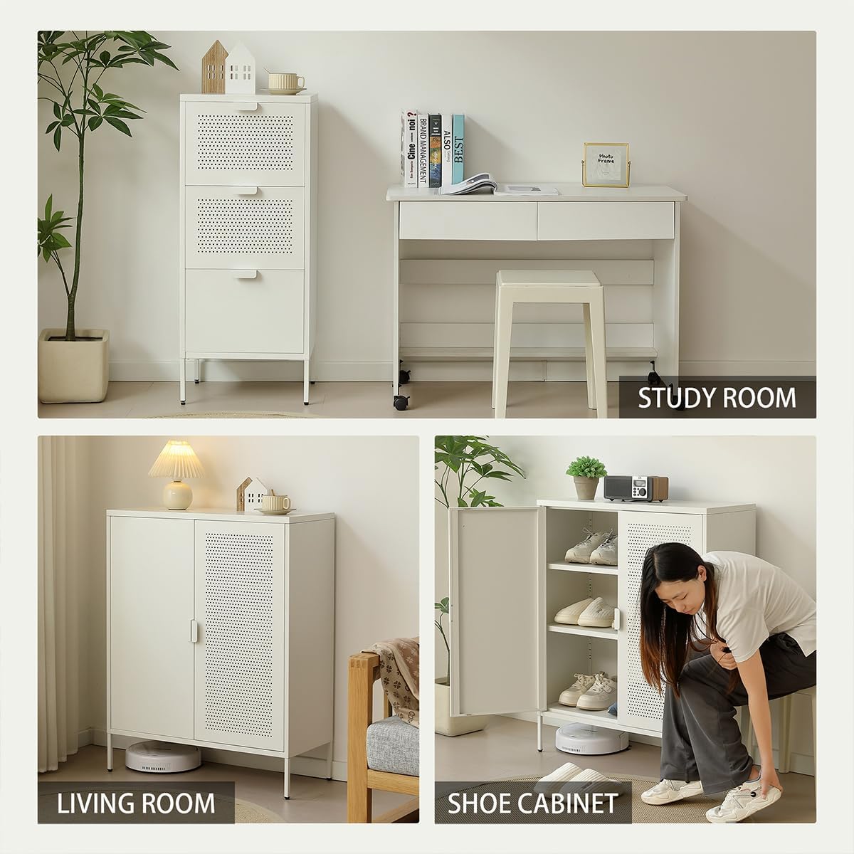 IKIFLY ラタンキャビネット 木製 サイドボード 幅120cm(3扉