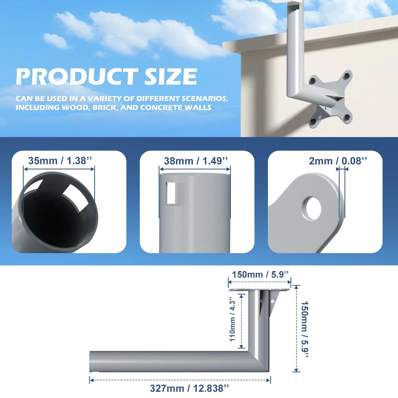 Starlink Mount,Mount Bracket Compatible for Starlink V2, Mounting Kit for Starlink Internet Kit Satellite, Starlink Short Wall Mount,Starlink Pole Mount, Starlink Mount Adapter?Long Bracket