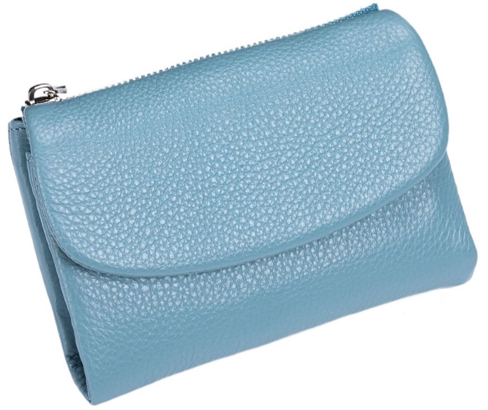 THUCHENYUC Unisex Pebble Leather Wallet, Small Wallets for Women Genuine Leather Coin Purse with Credit Card Holder and Cash Slots(Blue)