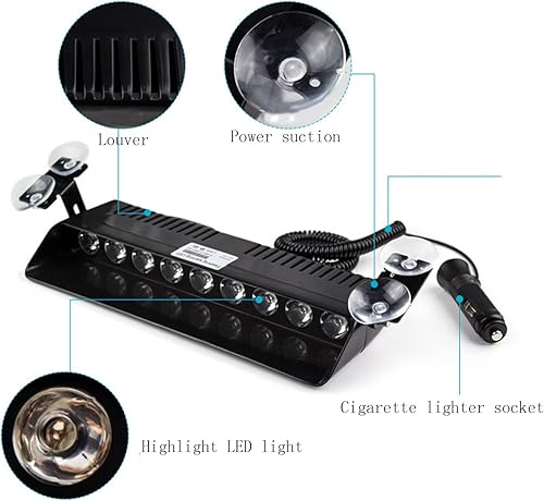 Miniatura 3 de 9Luz LED Wecade estroboscópica de 9 W de advertencia para camioneta, se coloca en el limpiaparabrisas. Luz con 16 patrones superbrillantes para