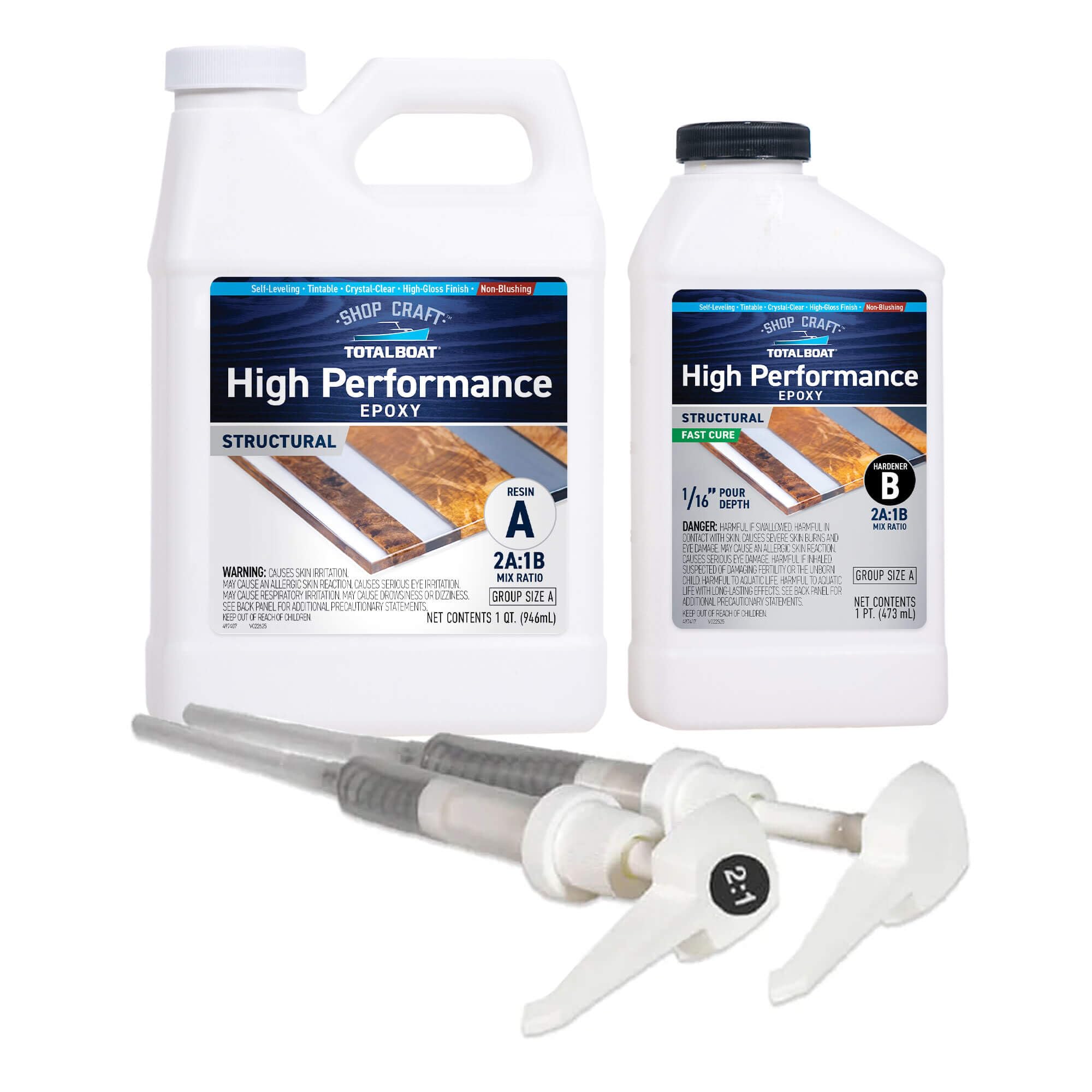 High Performance Epoxy Kit, Crystal Clear Marine Grade Resin and Hardener for Woodworking, Fiberglass and Wood Boat Building and Repair (Quart, Fast)