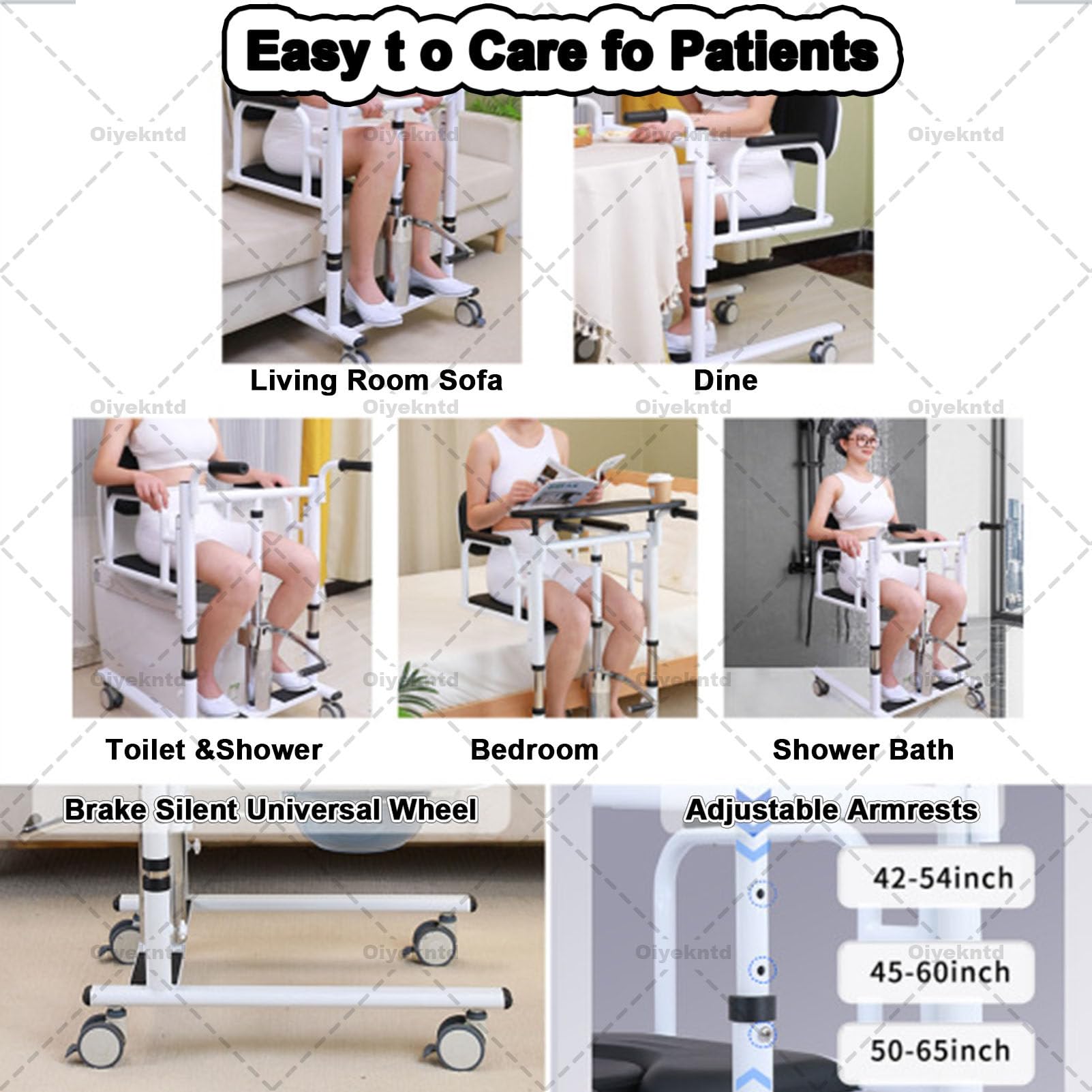 Silla elevadora de traslado mejorada con soportes de elevación para el hogar, silla de ruedas elevadora de pacientes, elevación de enfermería de altura ajustable con 4 ruedas para cuidadores Orange