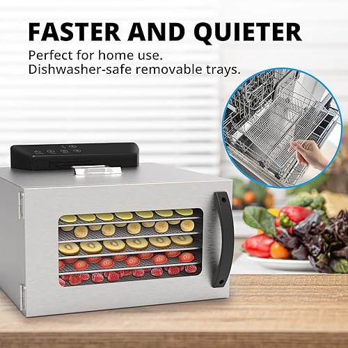Miniatura 8 de YSSOA Máquina deshidratadora de alimentos temporizador digital de 24 horas control de temperatura 6 bandejas de acero inoxidable secadora para carne