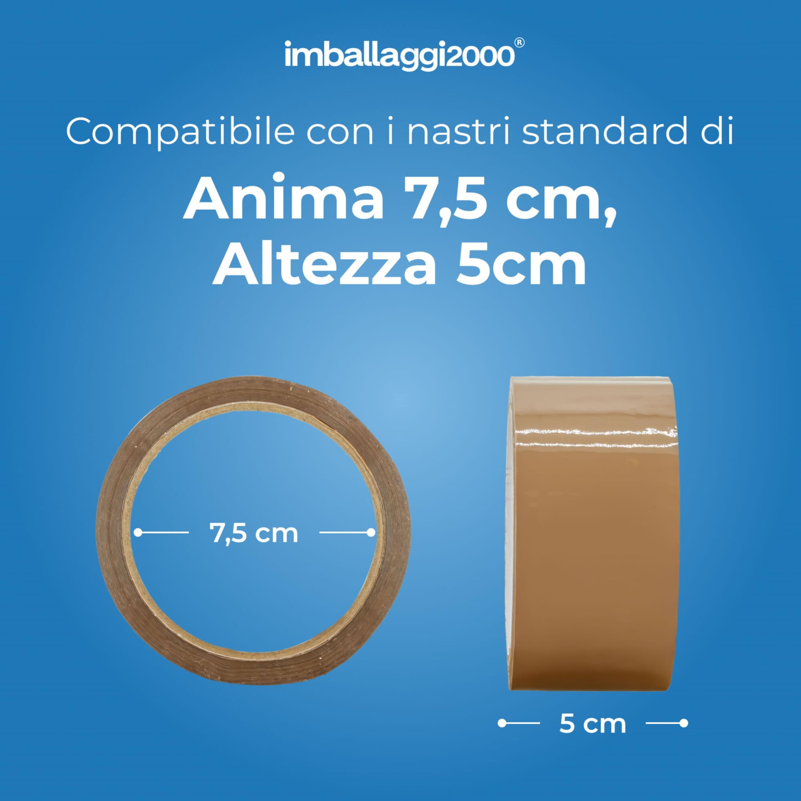 IMBALLAGGI 2000-5 Dispenser per Nastro Adesivo 50mm x 66mt - Tendinastro Imballaggio con regolatore di tensione - Risparmia tempo con la nastratrice professionale