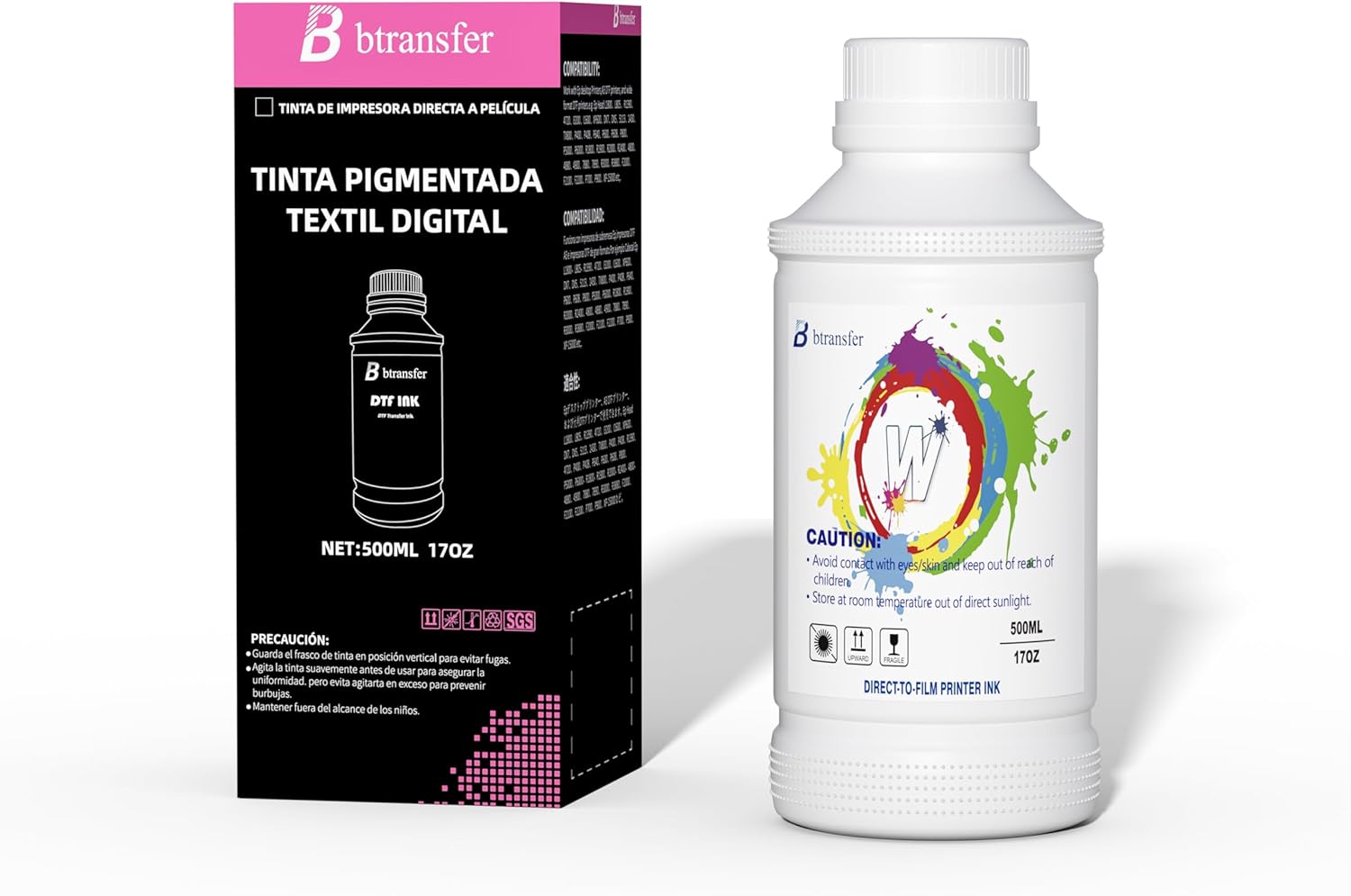500ml White DTF Ink- Compatible with DTF Printers,High Vibrance, Fast Dry Transfer Ink for DTF Printers, Perfect for Custom T-Shirt, Hoodie, Hat Printing Business (White)