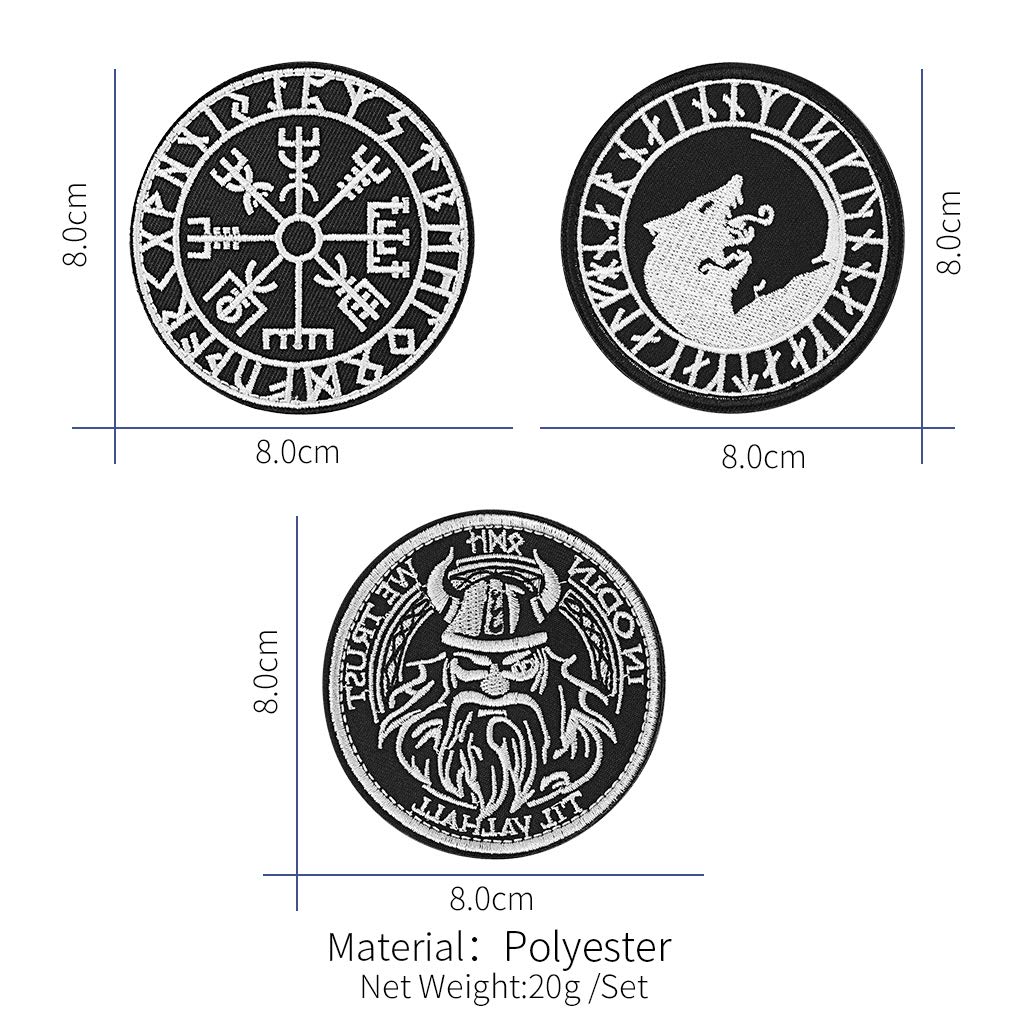 WIKINGER KOMPASS PATCH Vegvisir BÜGELBILD BESTICKT ISLAND NORDISCHE RUNE - AUSGE