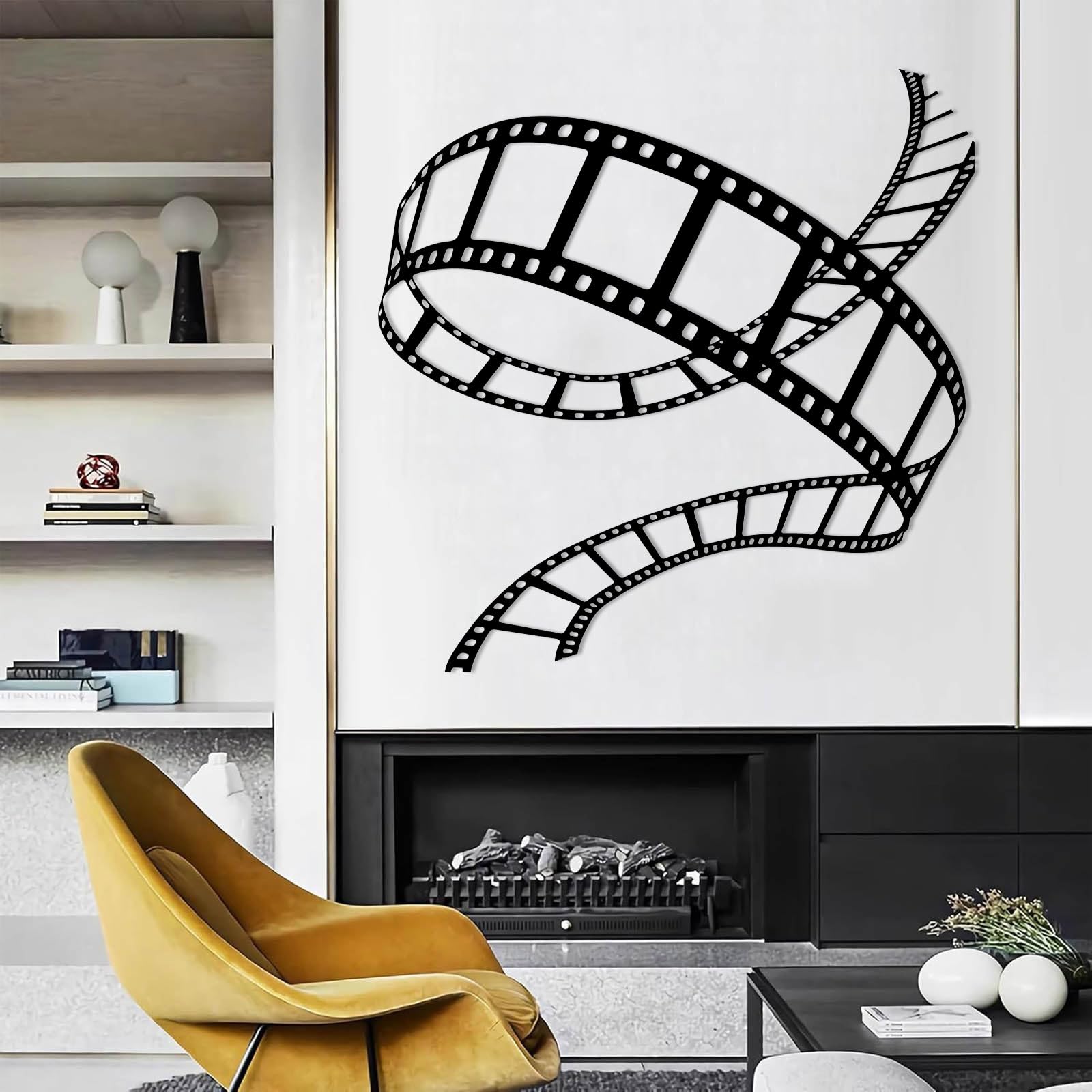 Generico Decorazione murale Moderna e Minimalista in Metallo a Forma di Nastro cinematografico, insegna Vintage per Cinema, Regalo per Gli Amanti del Cinema (Nero, 48 cm x 38 cm)