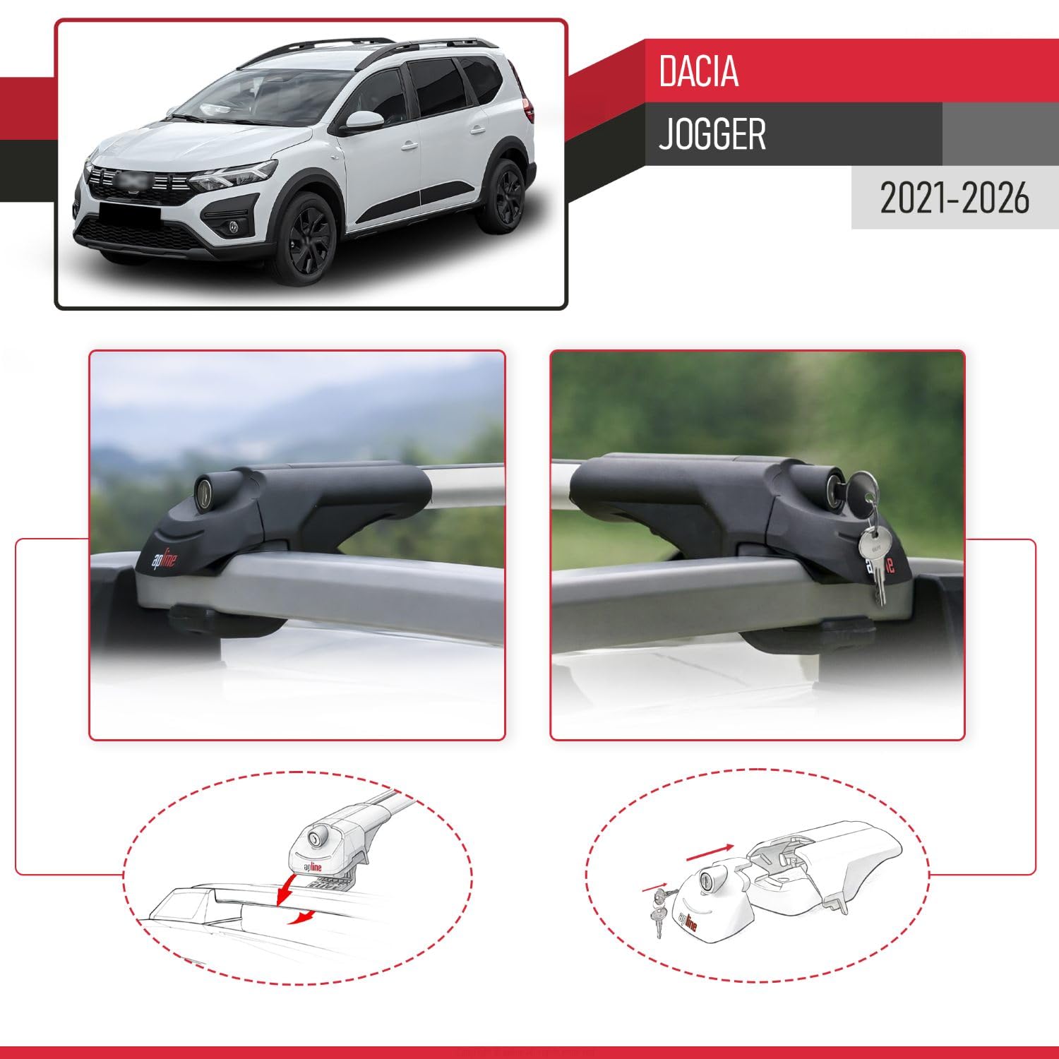 Compatible con Dacia Jogger 2021-2026 Modelo Ace-1 Barra de Techo Auto Portaequipajes Barras Transversales Gris Aluminio 2 Barras