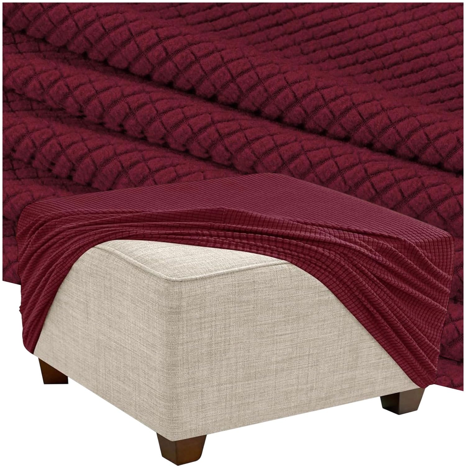 HKJGNH Square Ottoman Slipcover, Stretch Soft Thick Footstool Protector, Elastic Bottom Furniture Cover, Removable Washable Protector for Living Room(F6,65x65cm/26x26in)