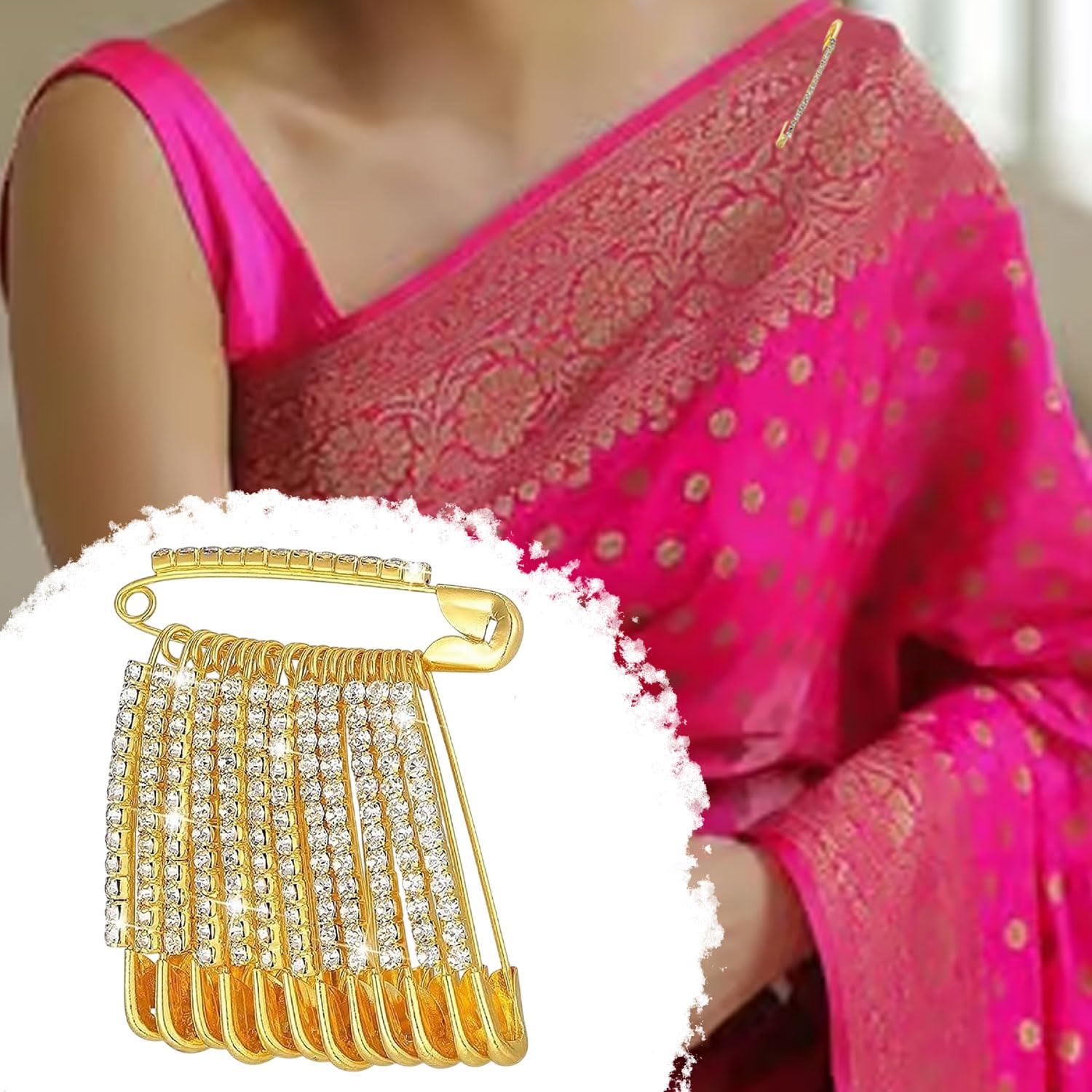 THANU'S CRAFT Crystal stone Safety saree pin dupatta chunri scarfs sari Brooch pins for women