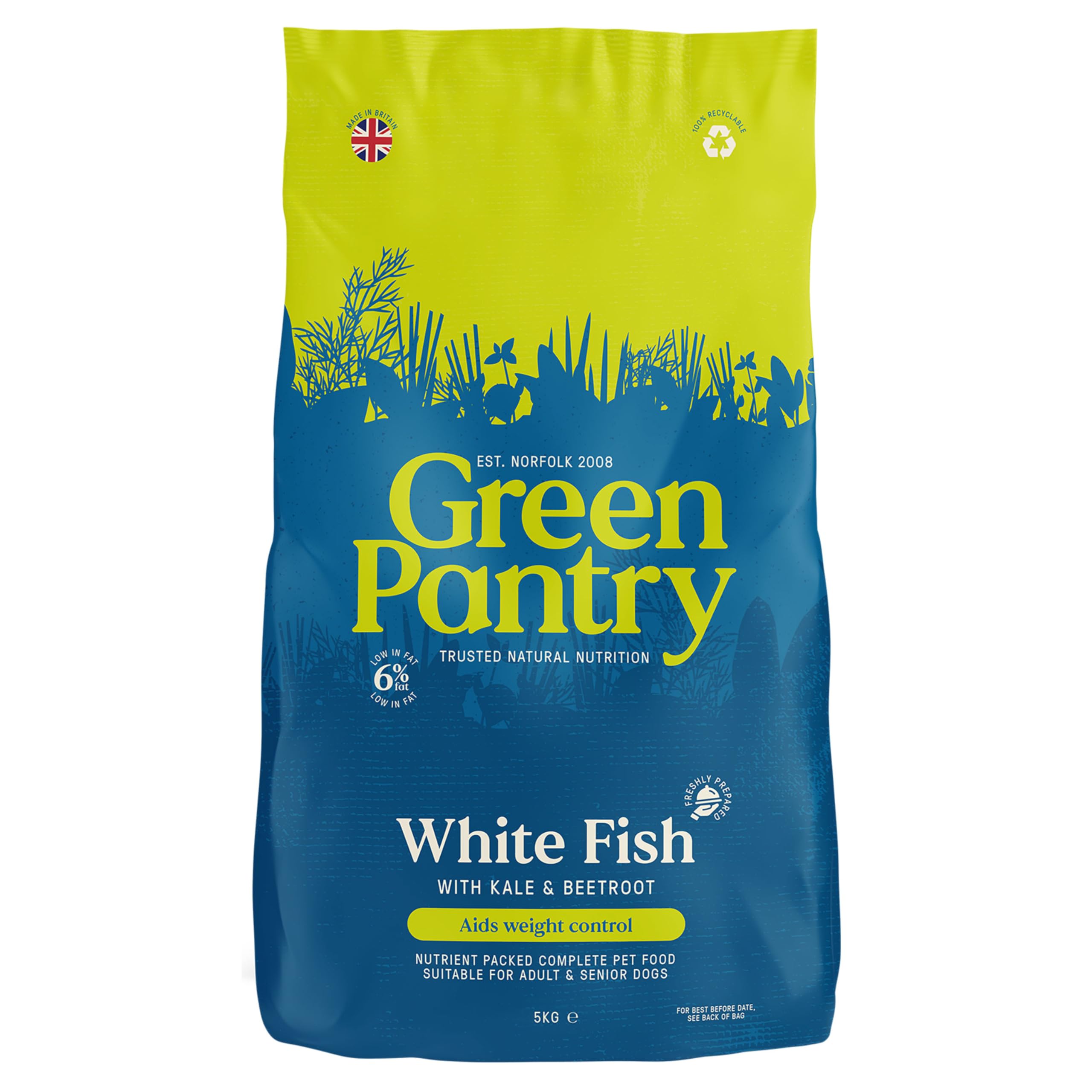 Green Pantry - Weight Control, Natural Dry Dog Food, White Fish with Kale and Beetroot, Adult & Senior Dog Food for Maintaining Healthy Weight, 5kg
