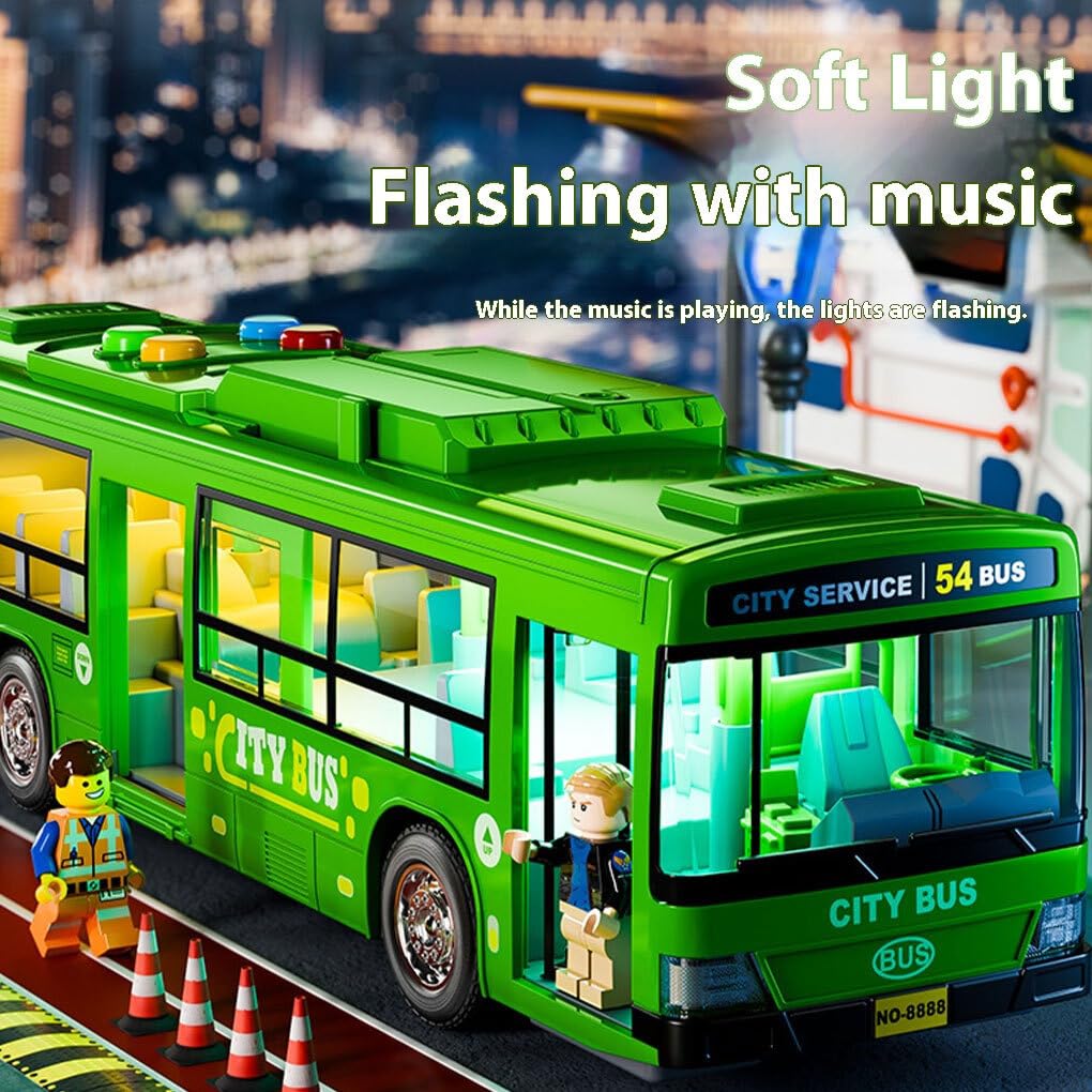 Großer Bus Spielzeug, Realistische Simulation und Geschichtenerzählen, Audiovisueller Selbstfahrender Bus aus Kunststoff, Grün, Für Kinder