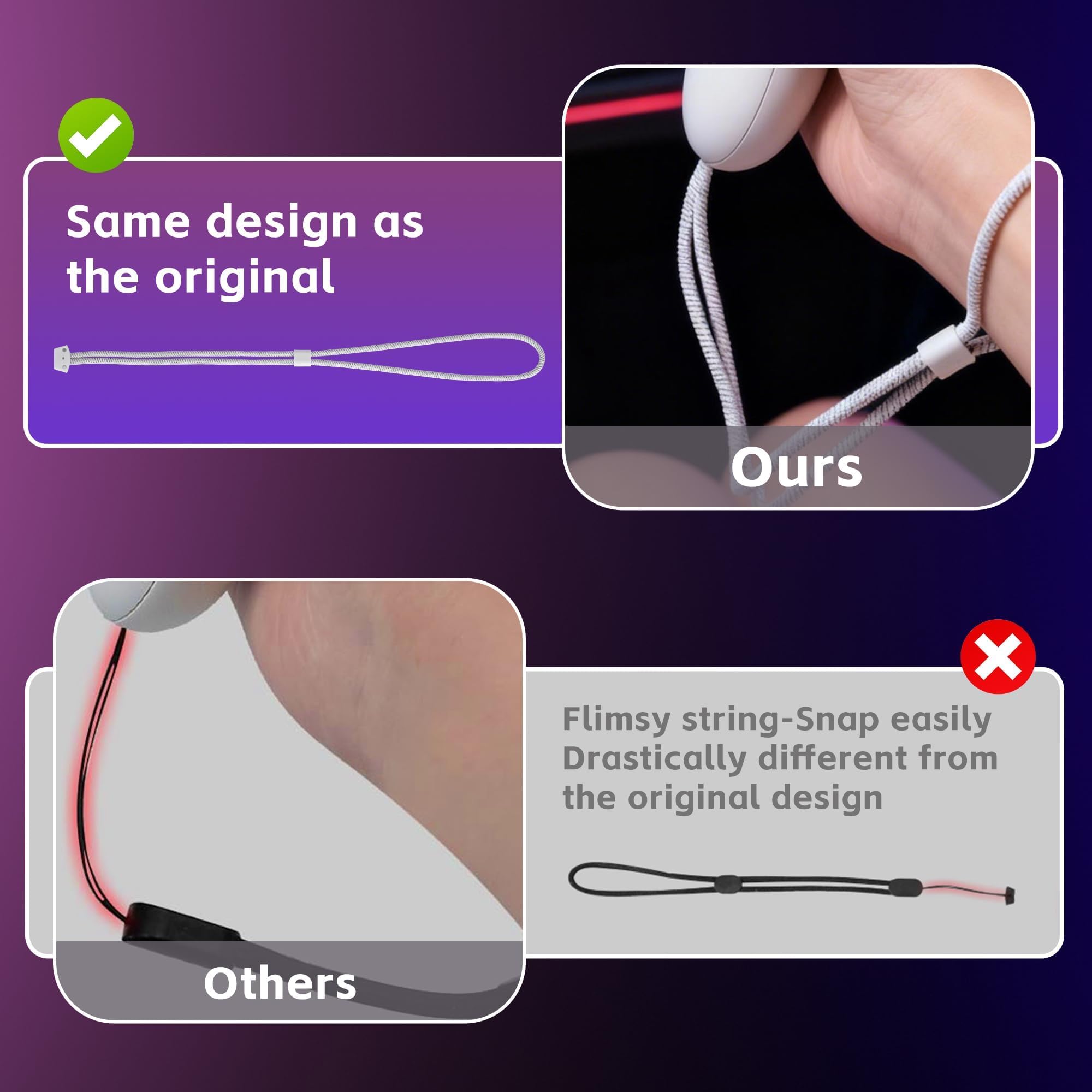 1 Paar Professionelle Ersatz Handgelenkriemen für Oculus Quest 3/Quest3, Dauerhaft und Anpassbar, Controllergriffriemen für Meta Quest 3S/Quest3S, Einfache DIY Montage - Weiß - 4