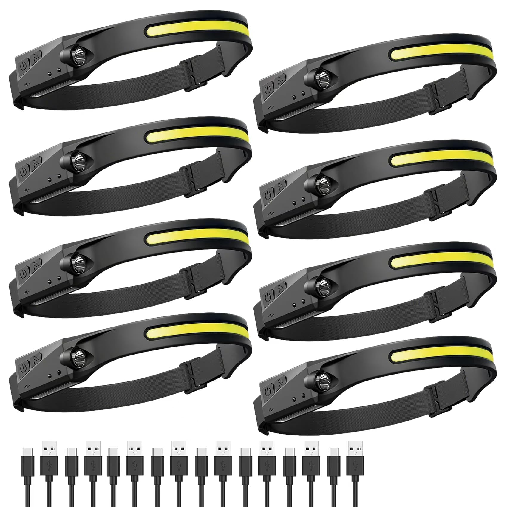 Linterna frontal recargable, paquete de 8, linterna LED superbrillante con haz ancho de 230°, sensor de movimiento, 5 modos de lámpara de cabeza impermeable para senderismo, correr, camping