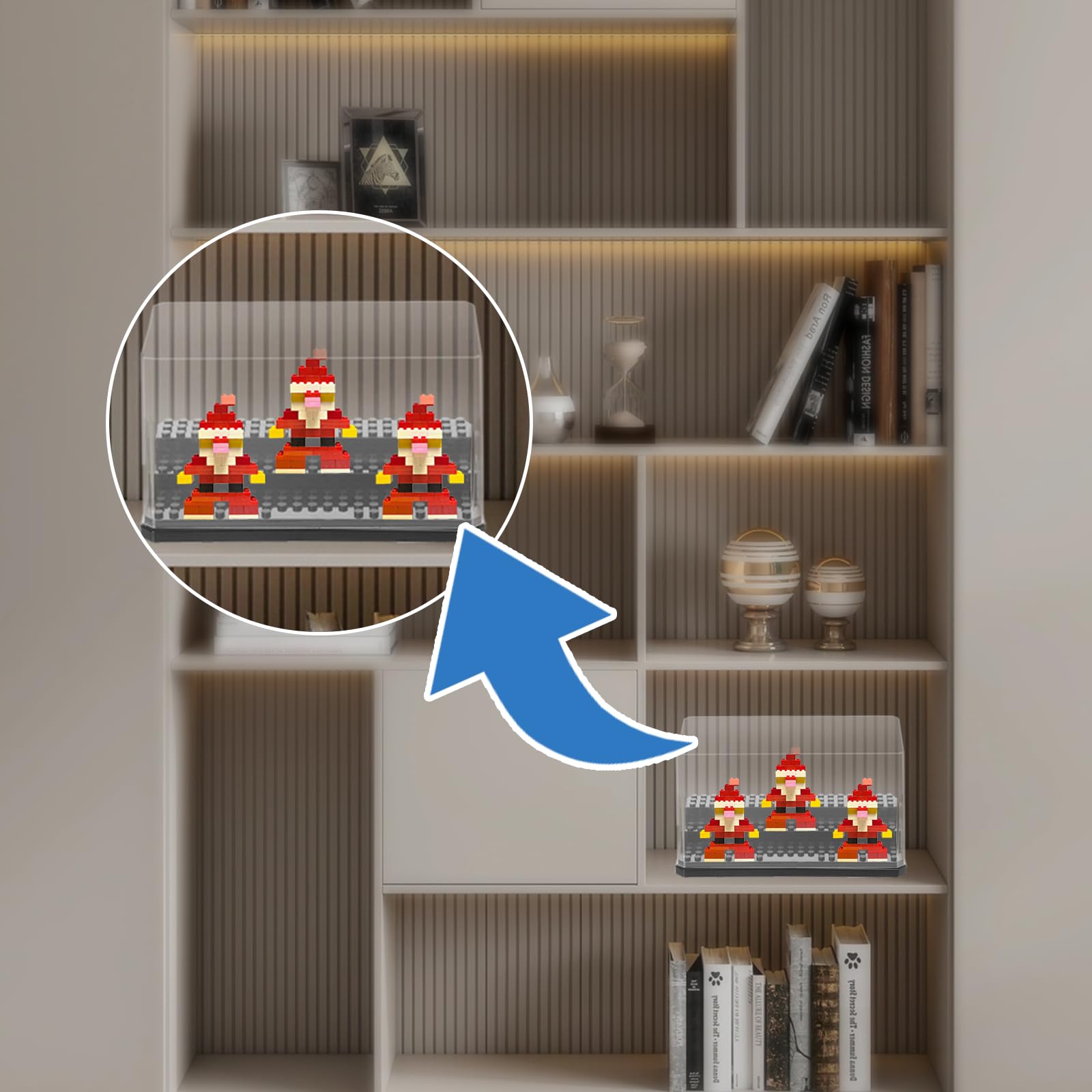 Opakowanie 2 szklanych gablot 3-warstwowych, mini gablota na figurki, gablota, szklany wyświetlacz, mała, pyłoszczelna gablota na modele, na figurki z klocków konstrukcyjnych