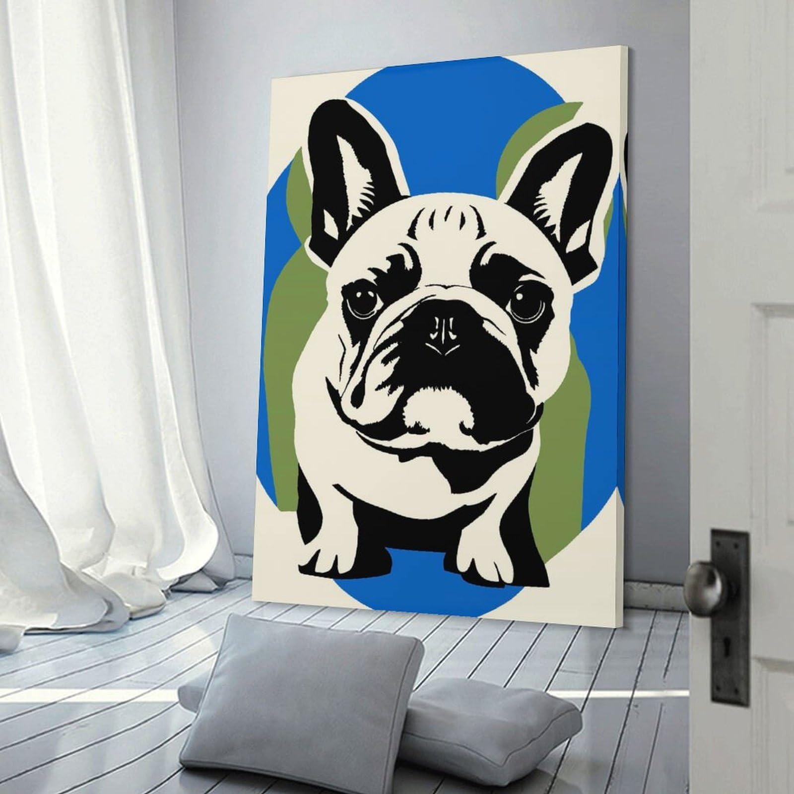 Junmoney French Bulldog(2) Canvas Wall Picture 24x36inch(60x90cm), for Living Spaces, Bedrooms Or Relaxed Rooms, Modern Wall Decor for Cosy Interiors