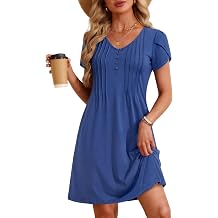 Zattcas Womens Summer Short Sleeve Button Down Pleated Mini Dress