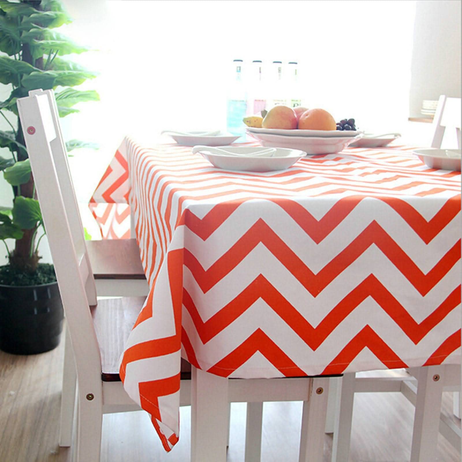 Tovaglia Antimacchia Shabby Tovaglie Rettangolari in Cotone Natalizie Ondulazione Geometrica Lino Copri Tavolo Etnico Cotone Lino Arancia Protezione Cucina 140X140Cm