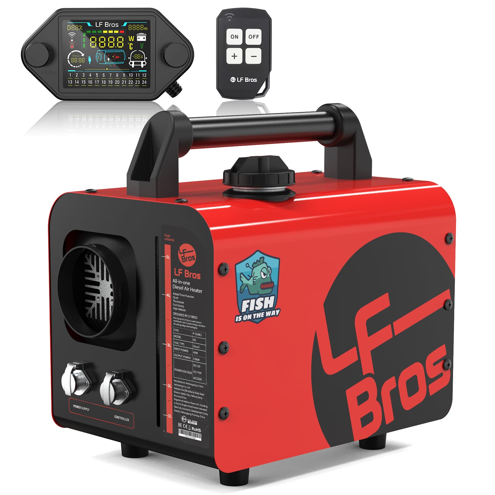 LF Bros Dieselheizung 5KW Höhenangepasste Standheizung Diesel -12V/220-240V All-in-One mit Timer LCD-Display & Fernbedienung- Schnelle Aufheizung für Eisfischen Zelt Werkstatt Wohnmobil (Rot)