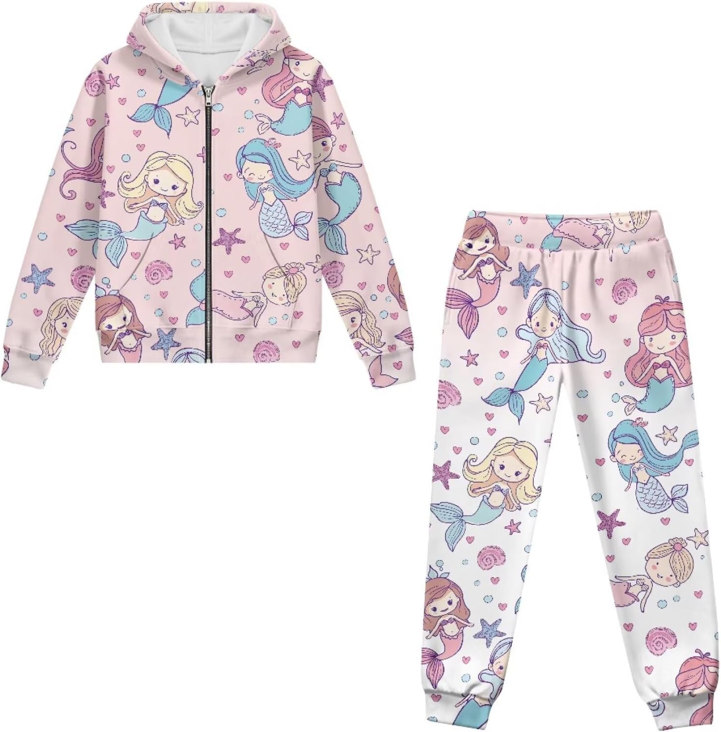 Girls Boys Casual 2 Piece Suit Set Long Sleeve Zipper Sweatshirts and Sweatpants with Pockets Fall Winter Tracksuit