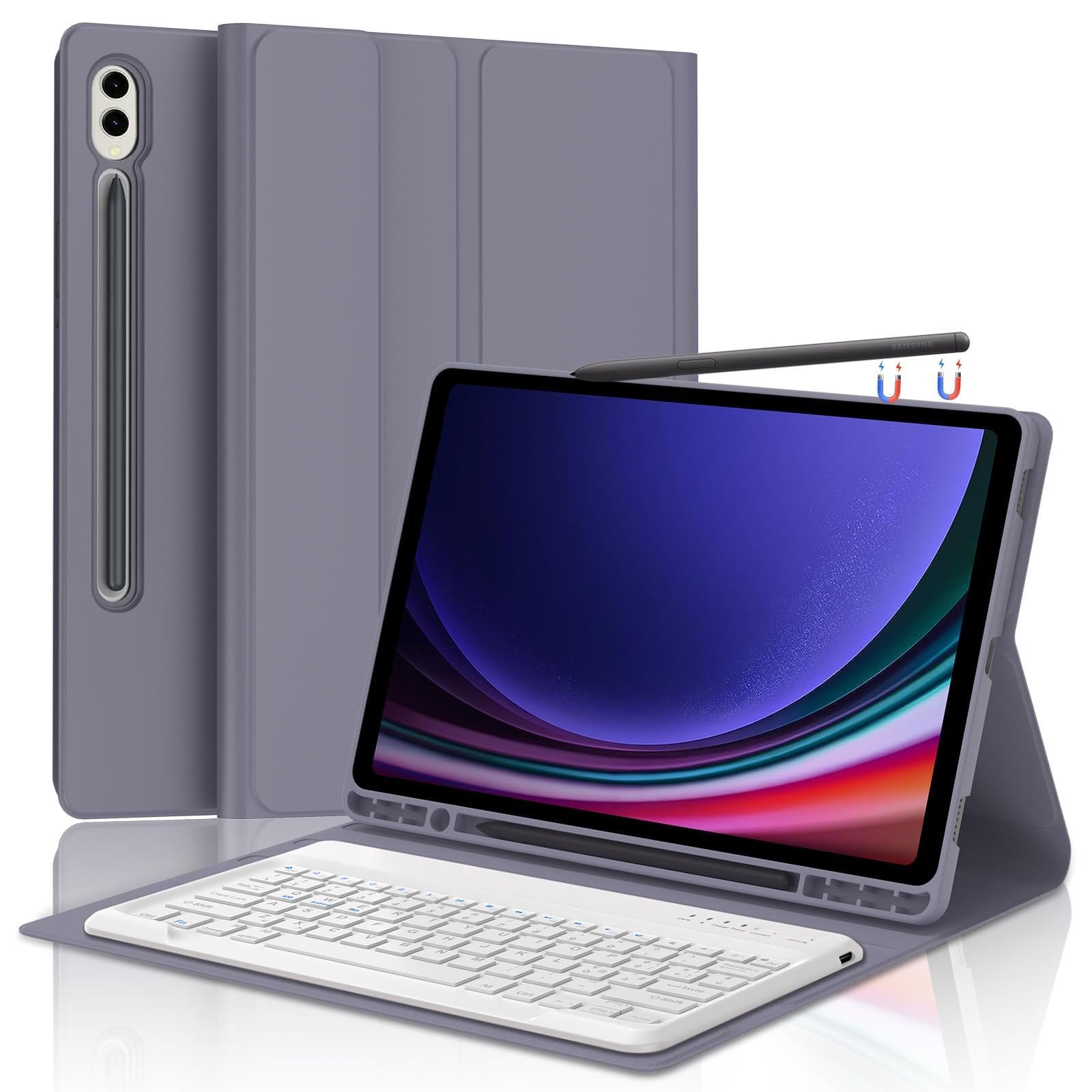 FOGARI Etui z klawiaturą do Samsung Galaxy Tab S10+ Plus (2024)/S9 FE+/S9 FE Plus 12,4" 2023, włoska klawiatura QWERTY Bluetooth z uchwytem na długopis do Samsung Tab S10+ Plus (2024)/S9 FE+ 12,4