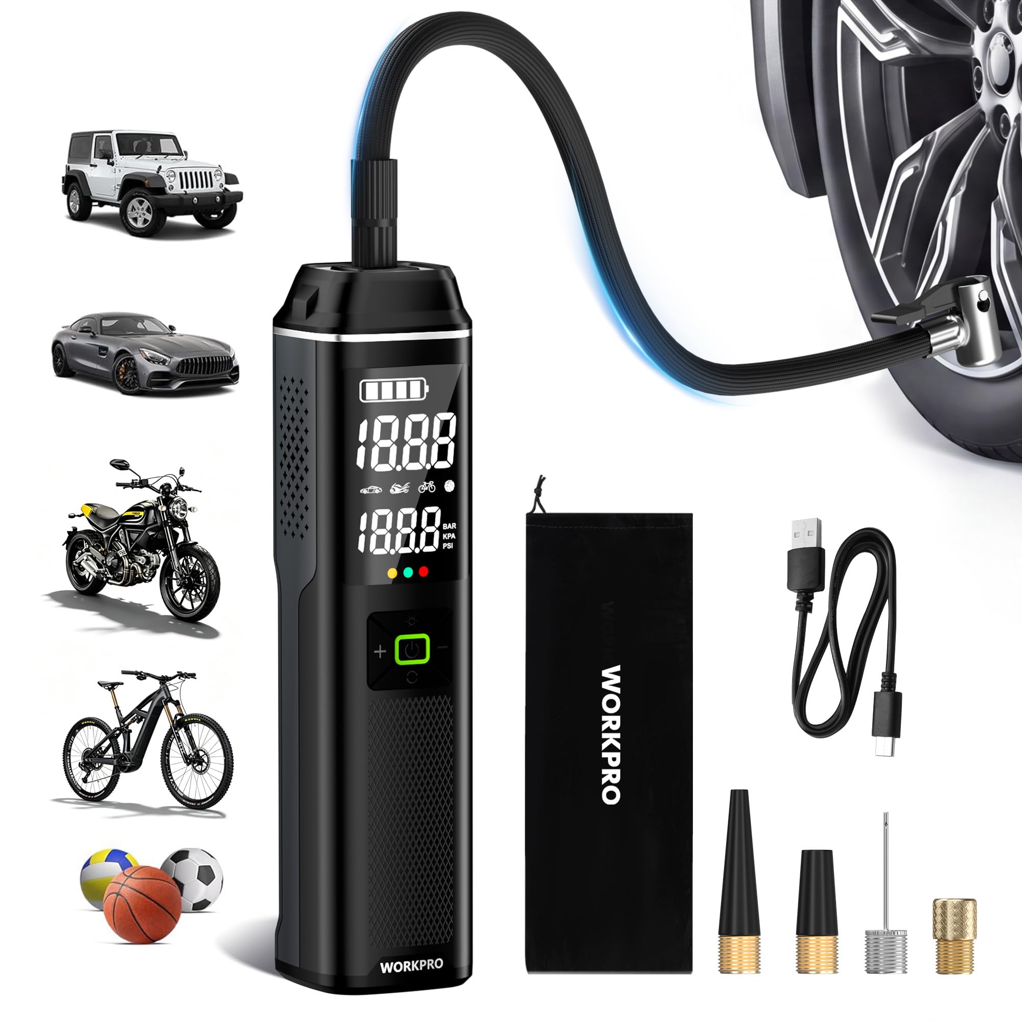 WORKPRO 12V Tire Inflator - Portable & 3-in-1 -1