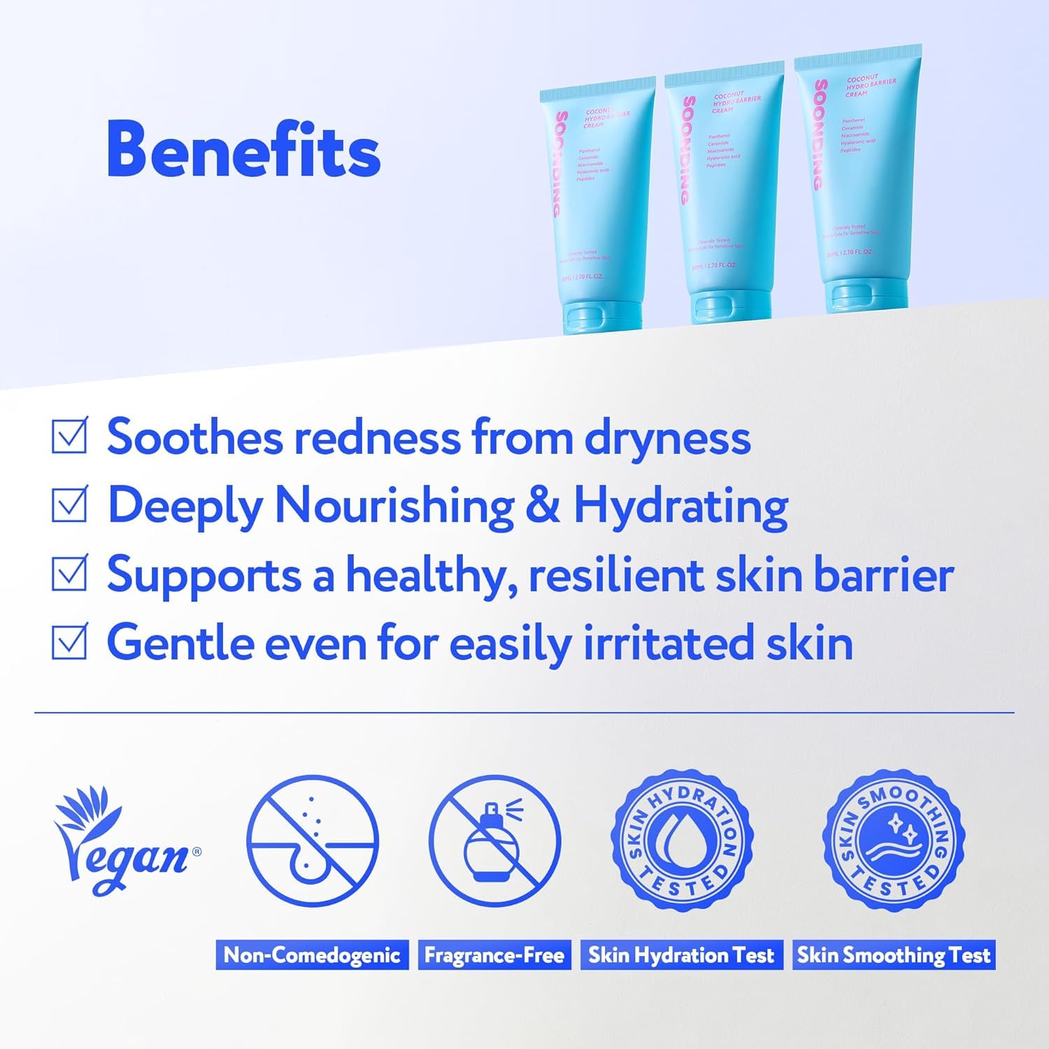 Coconut Hydro Barrier Cream with Panthenol, Ceramide & Squalane, 80ml