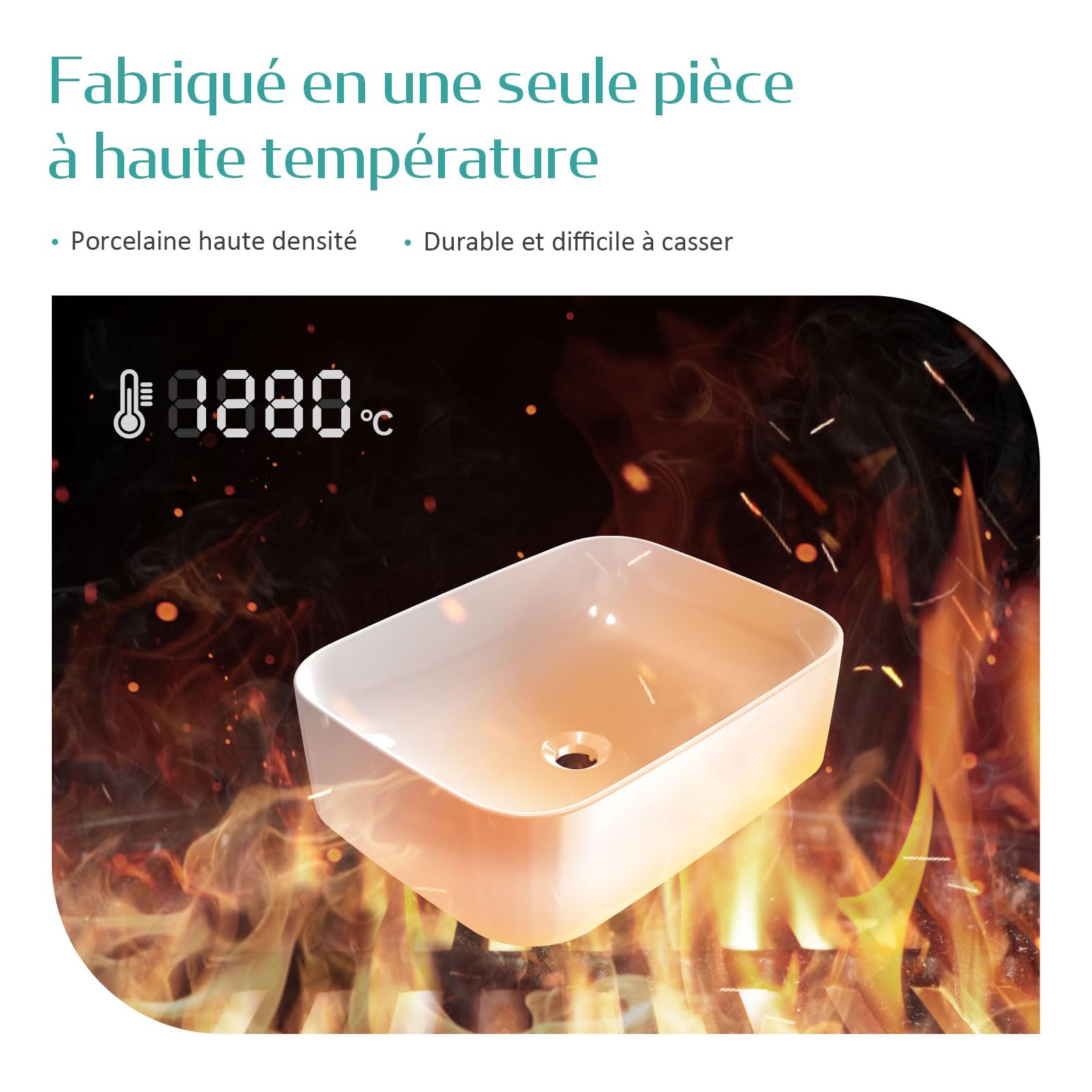 EMKE Lavabo à Poser Rectangulaire 61 × 38 × 15 cm, Vasque pour WC Invités, Bassin à poser en céramique pour lavabo, lavabo de salle de bain,Blanc