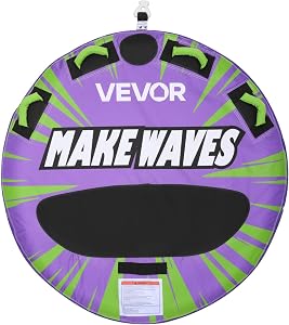 VEVOR Towable Tubes for Boating, 1-4 Riders Inflatable Boat Tubes & Towables, 340-680 lbs Capacity, Multiple Sizes with Full Nylon Cover, Padded/EVA Handles, Fins & Safety Valve (Multi-Option)