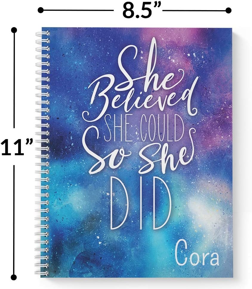 She Believed Personalized Inspirational Monthly and Weekly HARDCOVER Planner and Organizer, 1 full year, January-December DATED or UNDATED OPTION, 8.5" x 11", lay flat wire-o spiral binding